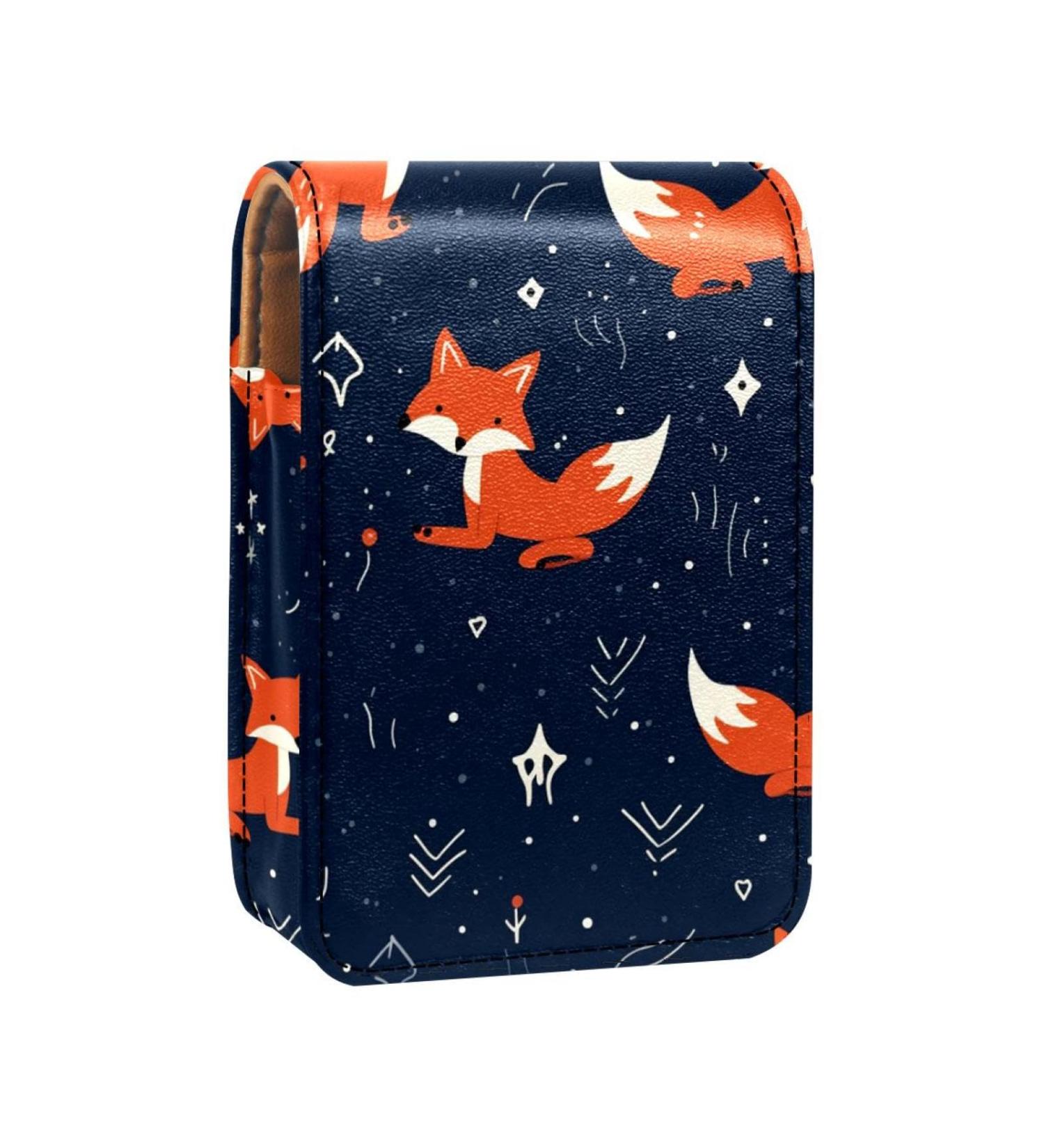 Stylish Leather Lipstick Case & Lip Gloss Organizer with Mirror - Mini Fox Design | Shop Internationally - Buy Online on GoSupps.com