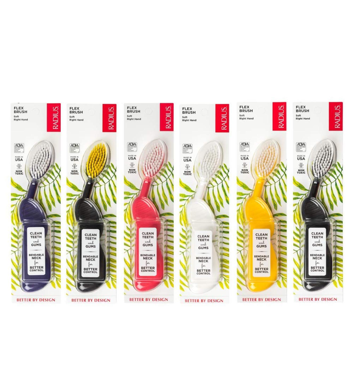 RADIUS Flex Soft Bristles Toothbrush - BPA Free, ADA Accepted - Improve Gum Health - Right Hand - Assorted Colors - Pack of 6 - Buy Online on GoSupps.com
