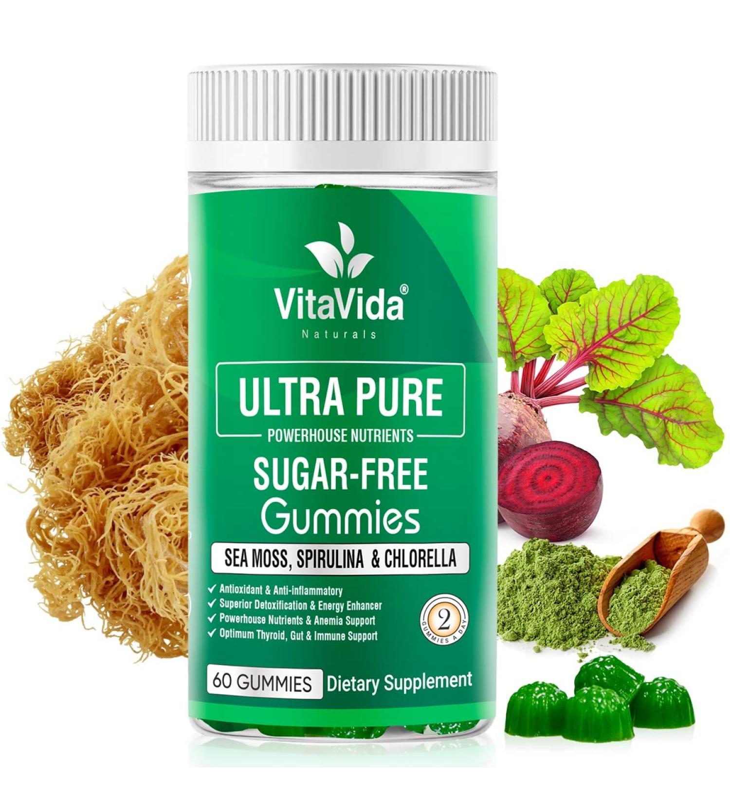 VVNATURALS Sugar-Free Chlorella Spirulina Seamoss Gummy - Immune, Detox & Joint Support | Keto-Friendly Alkaline Supplement for Women & Men | Non-GMO | Made in USA (60 Vegan Gummies) - Buy Online on GoSupps.com