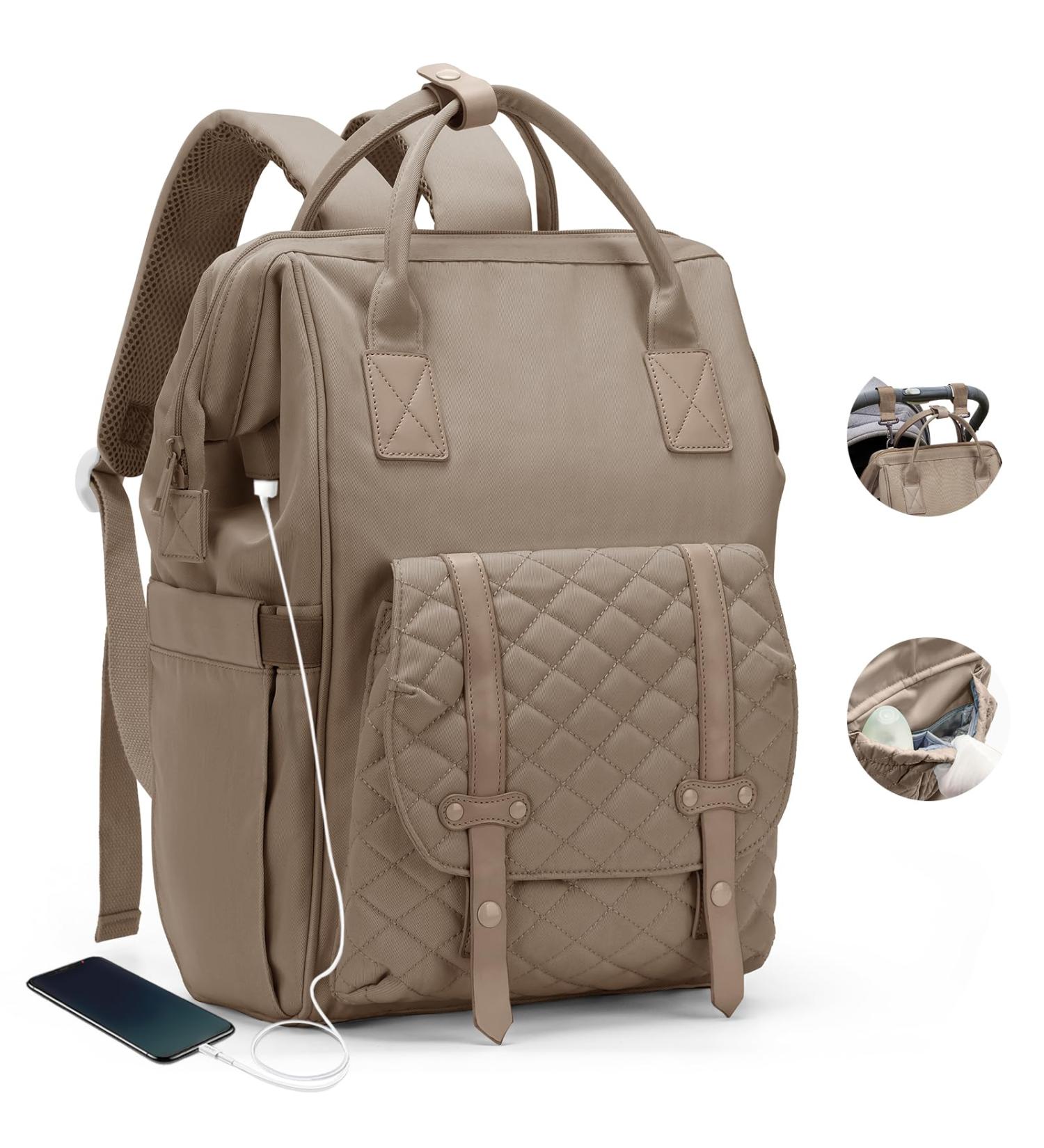 Large Waterproof Baby Diaper Backpack - Multifunctional A4 Brown Bag for Moms & Dads - Buy Online on GoSupps.com