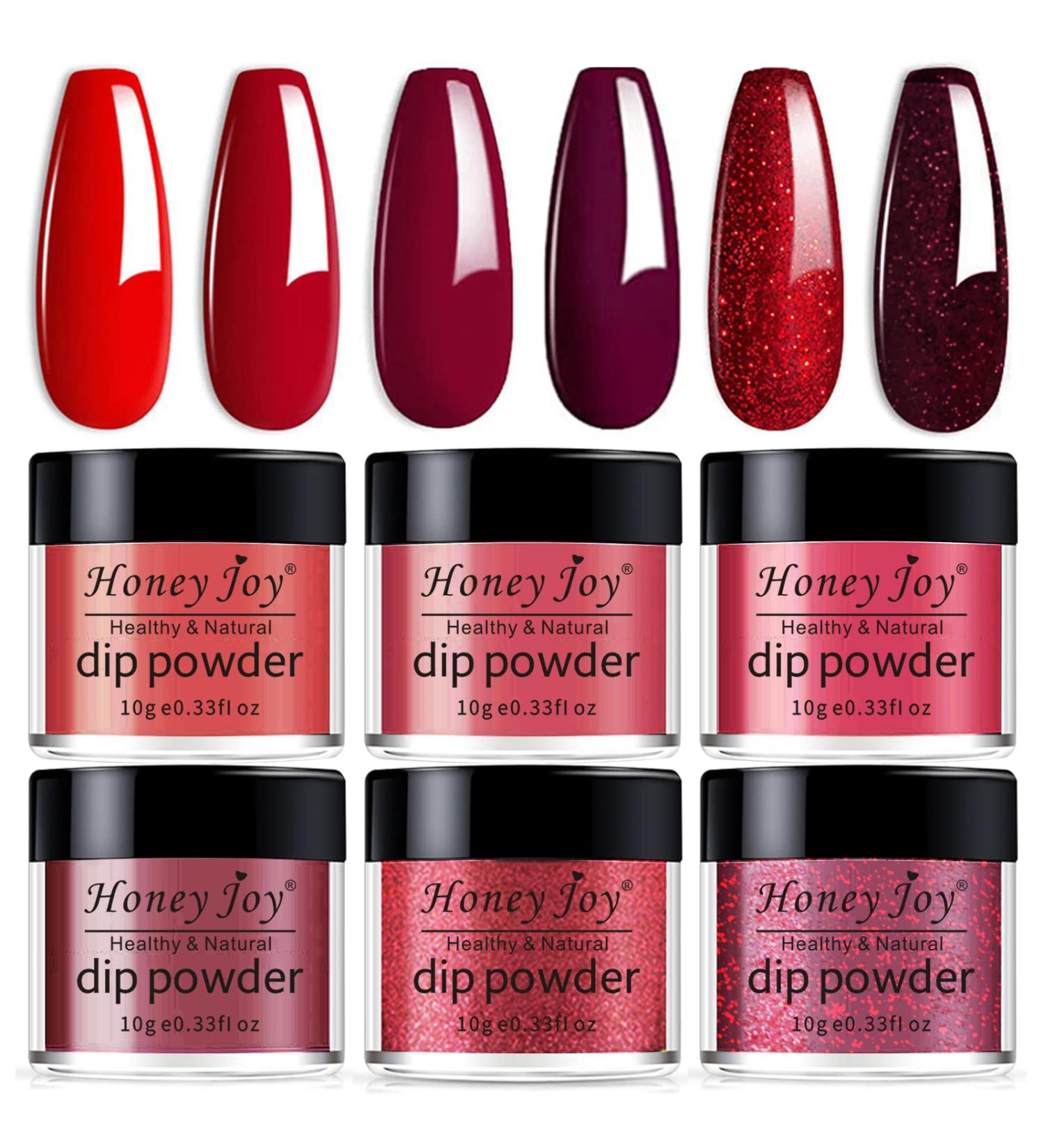 Honey Joy 6 Box Set Wine Red Glitter Dipping Powder Collection - No Lamp Cure, Gel Polish Effect - Smooth Finish (10g/box) - Buy Online on GoSupps.com