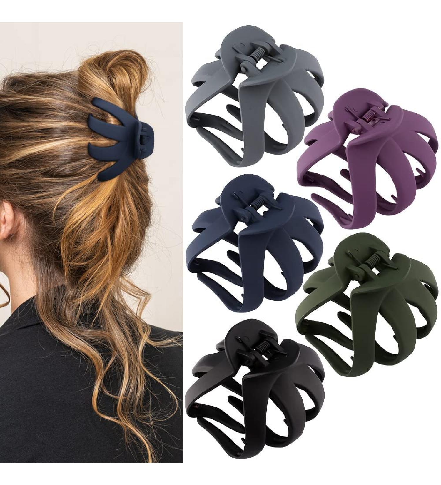 ATODEN Octopus Hair Clip Set - 5 Pcs Large Matte Claw Clips for Thick Hair in Black, Blue, Green, Grey, Purple - Buy Online on GoSupps.com