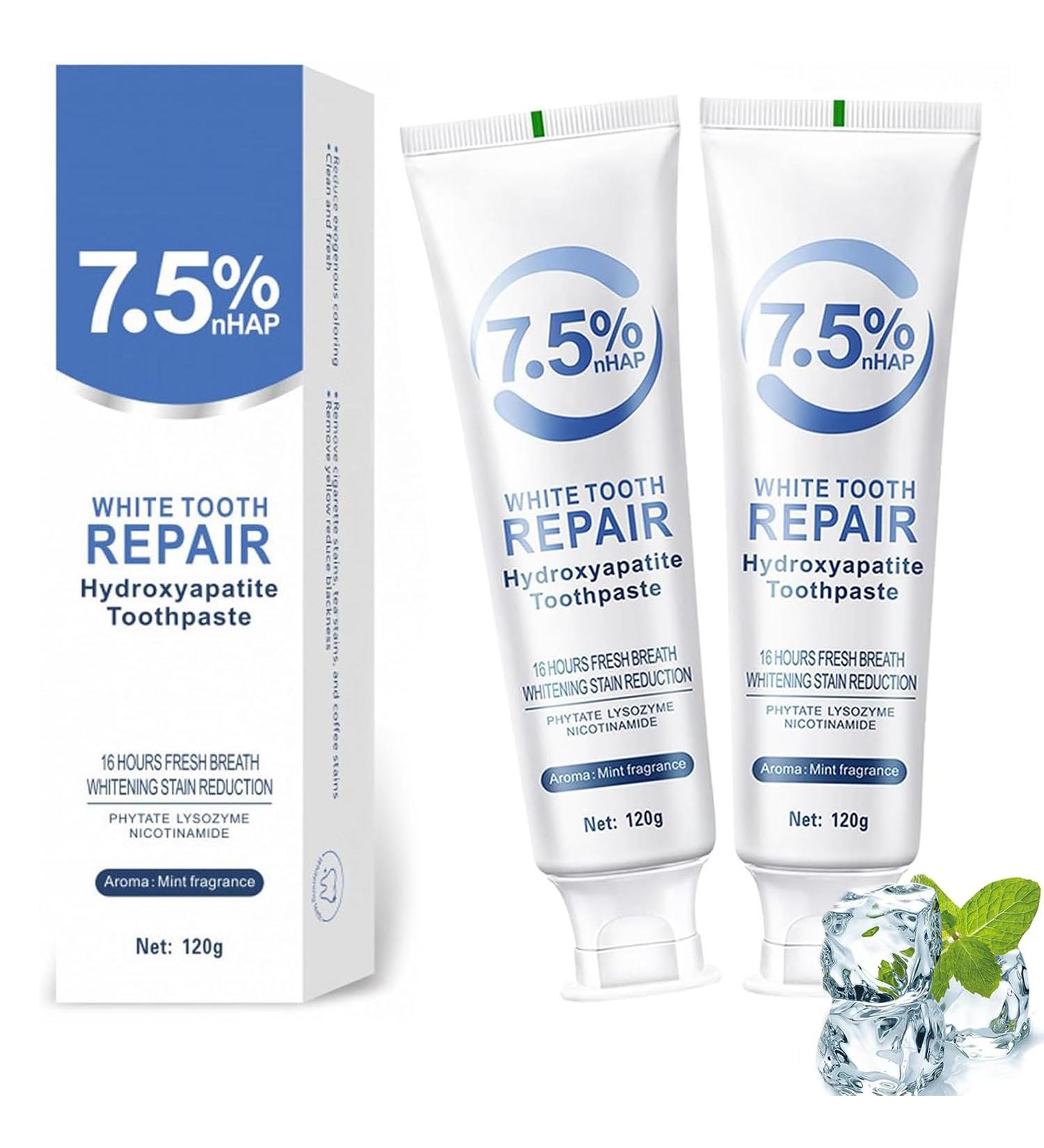 Hydroxyapatite Toothpaste Hidroxiapatita Toothpastes for Advanced Enamel Protection Fluoride-Free Toothpaste for Sensitive Teeth 4.23oz (2pcs) - Buy Online on GoSupps.com
