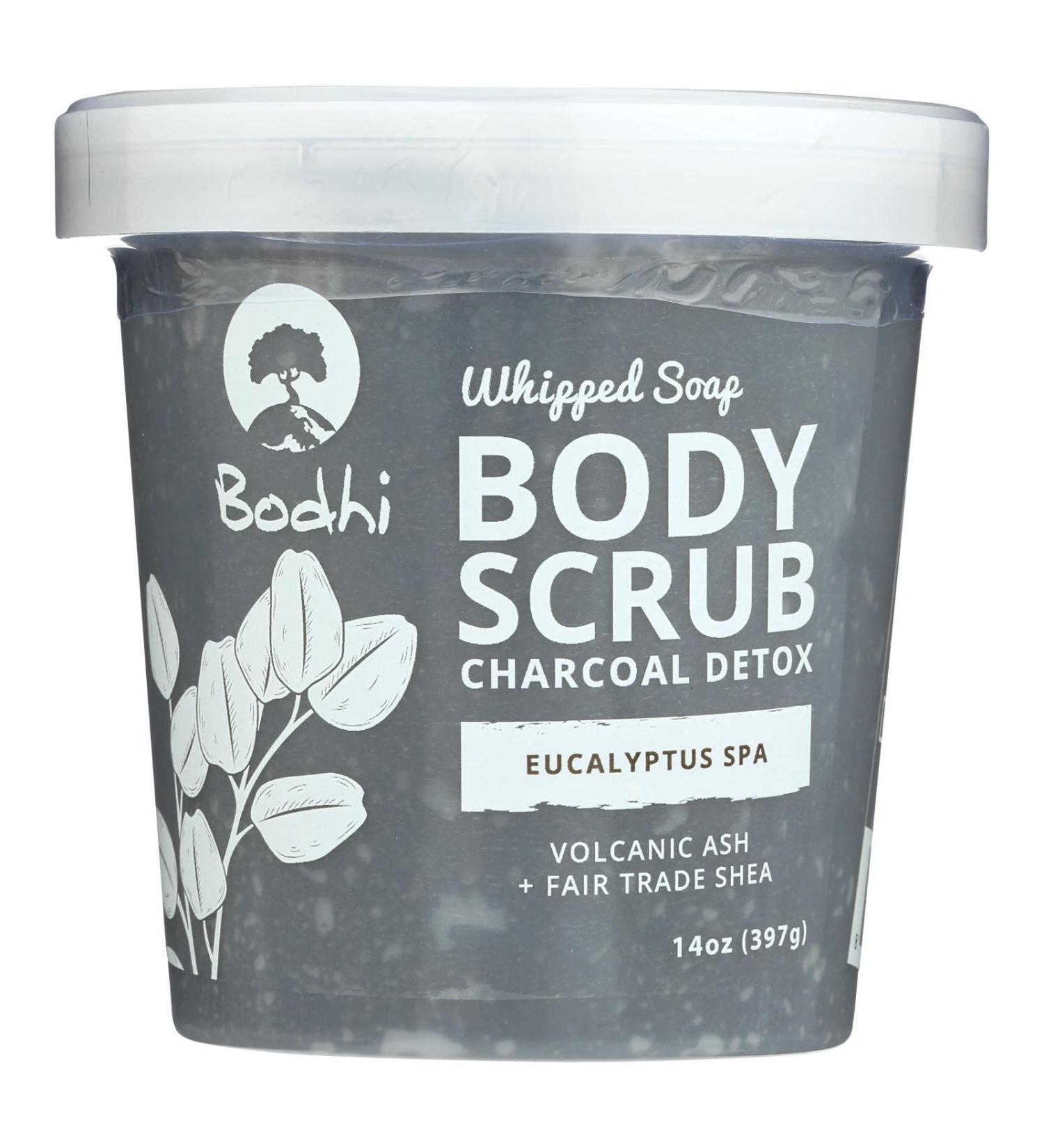 BODHI HANDMADE SOAP Eucalyptus Spa Charcoal Detox Whipped Soap Body Scrub, 14 OZ