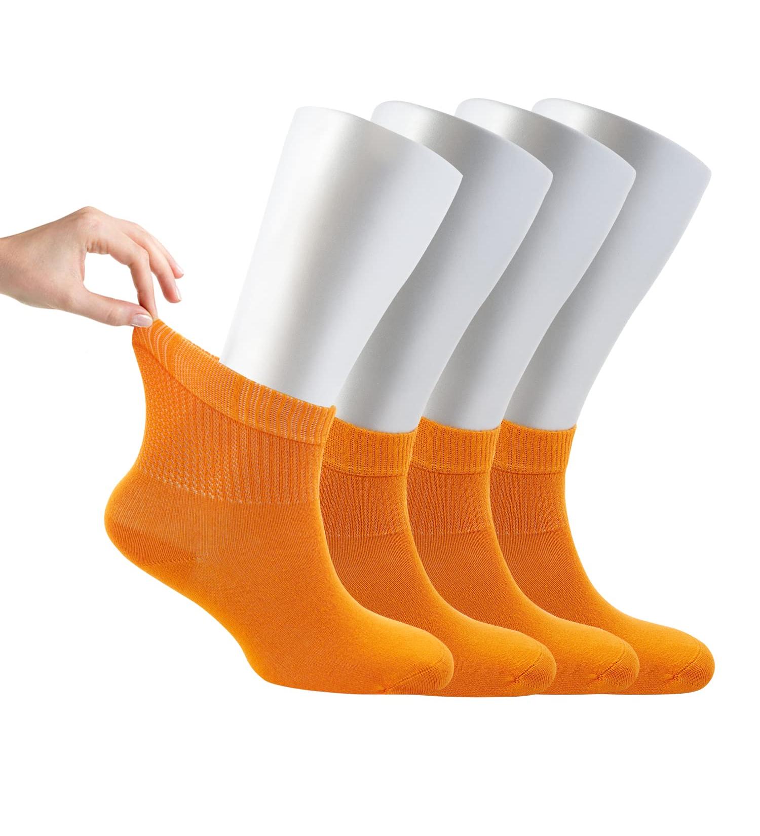 Cosyfeel Women Loose Diabetic Socks | 4-Pack Neuropathy Ankle Socks for Ladies | Super Soft Eco-Friendly Bamboo Material | Durable with Seamless Toe | Multicolour Patterns | 4 Seasons 7-9 1/2 ORANGE PEEL - Buy Online on GoSupps.com