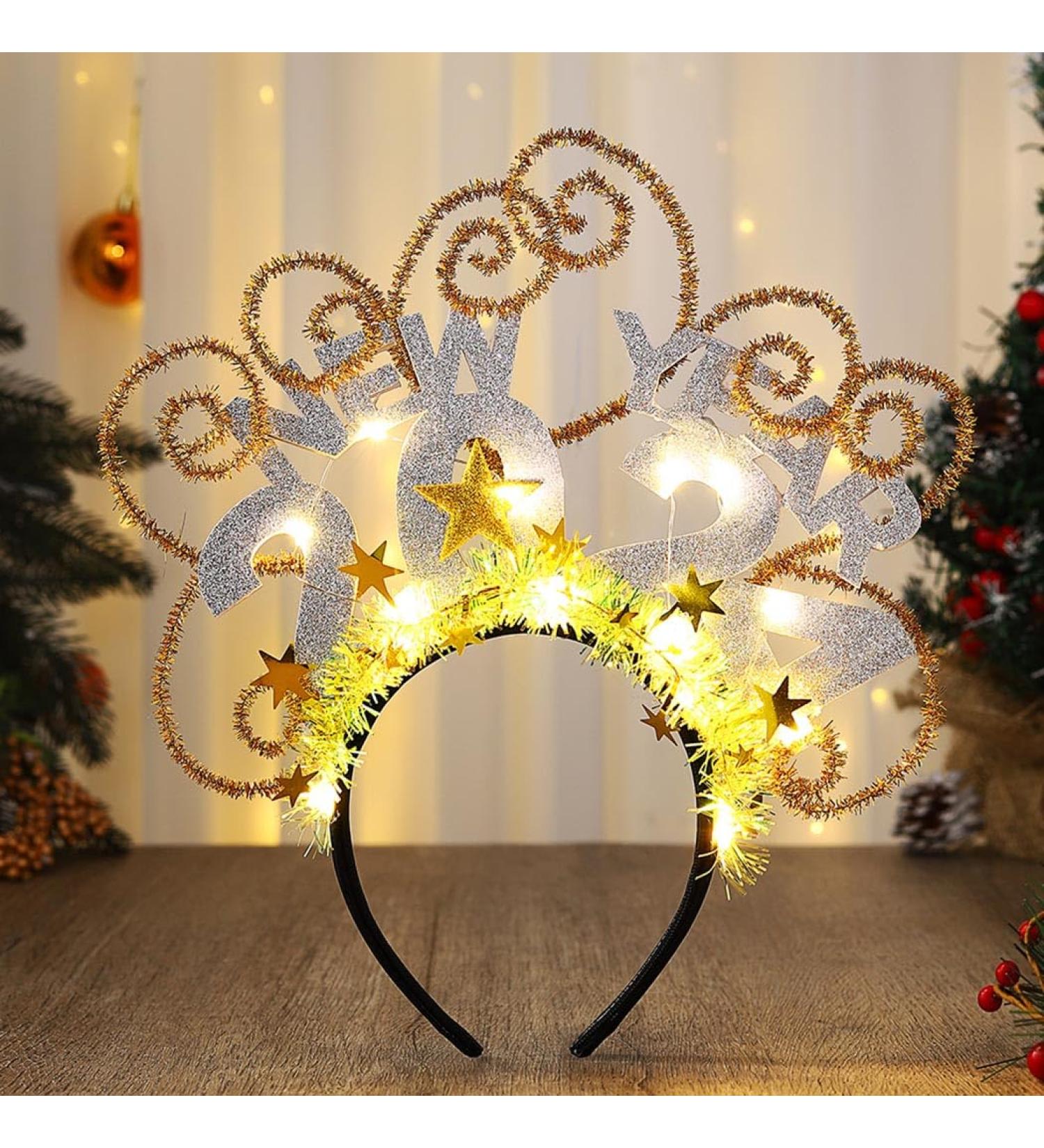 Vakkery Light Up Happy New Year Headband LED New Years Eve Hair Bands Glitter Star Headbands Christmas Party Hair Accessories for Women and Girls (Gold) - Buy Online on GoSupps.com