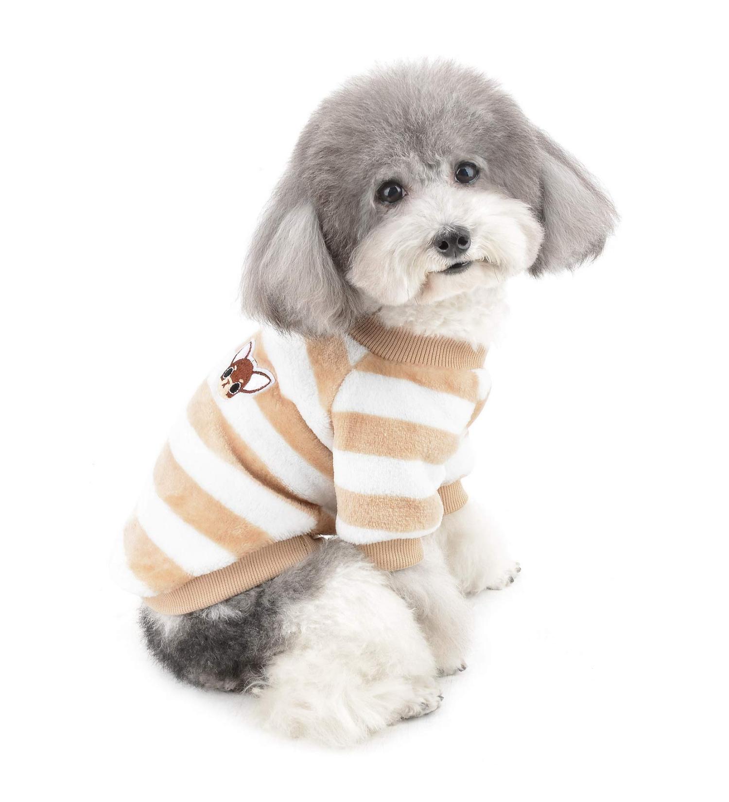 ZUNEA Small Dog Winter Sweater Coat - Brown Fleece Striped Pullover Jacket for Chihuahua Cats - Size L - Buy Online on GoSupps.com