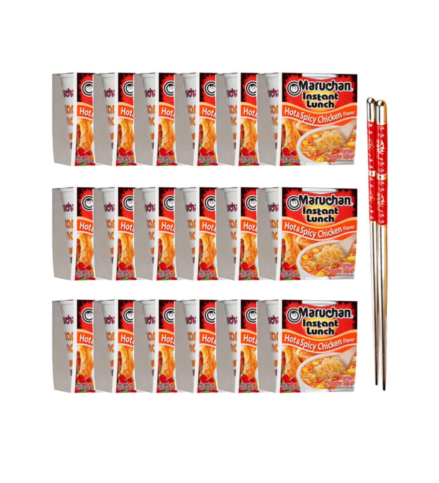Ja Cor Instant Lunch Ramen Noodle Soup Hot and Spicy Chicken Flavor Cup Noodles Bowl 2.25 oz Bulk Pack Bundle with 1-Set of Reusable Stainless Steel Chopsticks(18 Packs) - Buy Online on GoSupps.com