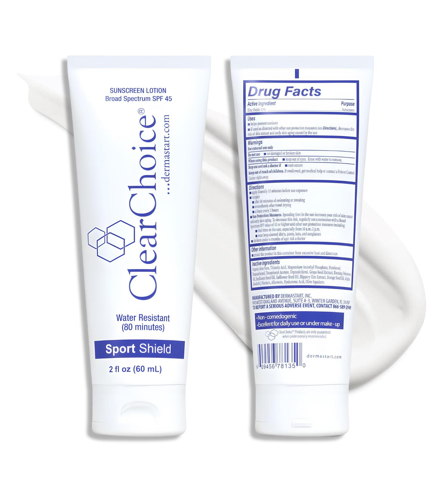Clear Choice Sport Shield SPF 45 Mineral Sunscreen & Moisturizer | Non-Greasy Broad-Spectrum Face & Body SPF | Micronized Zinc Oxide | No White Cast | Dermatologist Recommended 60 ml / 2 oz - Buy Online on GoSupps.com