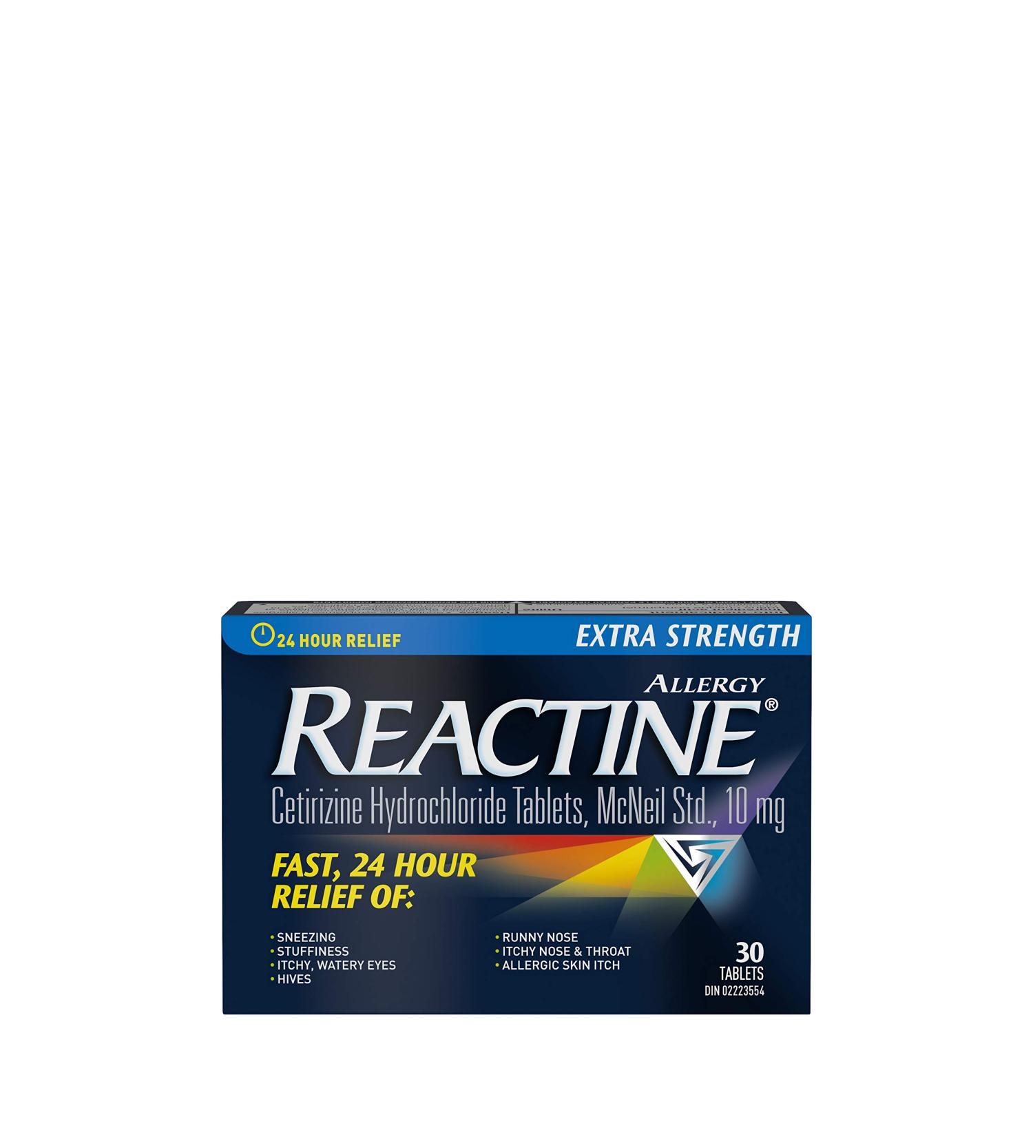 Reactine Extra Strength Antihistamine Tablets - 10mg Cetirizine Hydrochloride - 24 Hour Allergy Relief Medicine - 30 Count 30 Count (Pack of 1) - Buy Online on GoSupps.com