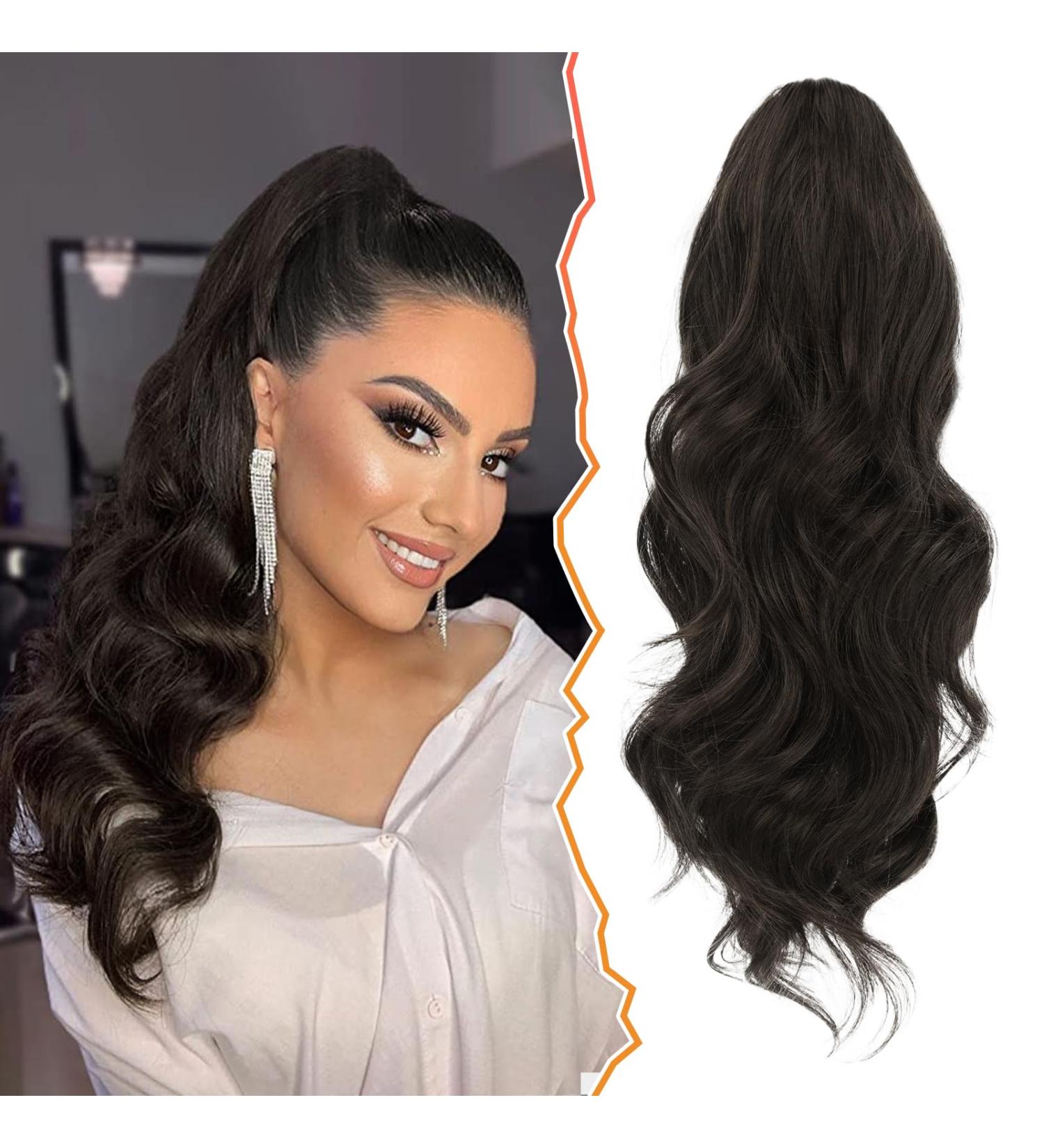 BARSDAR 40 cm Dark Brown Wavy Curly Ponytail Hair Extension for Women & Girls - Synthetic Hair Part - Buy Online on GoSupps.com