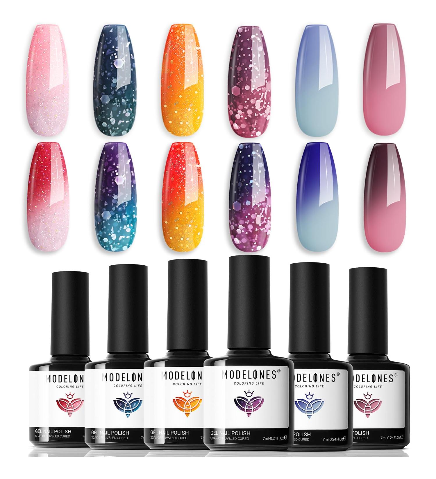 Modelones Gel Nail Polish - Color Changing Gel Nail Polish Nail Kit Glitter Pink Mood Temperature U V Gel Polish Soak Off Nail Art Manicure DIY Salon Gift for Women Christmas Nails Blue - Buy Online on GoSupps.com