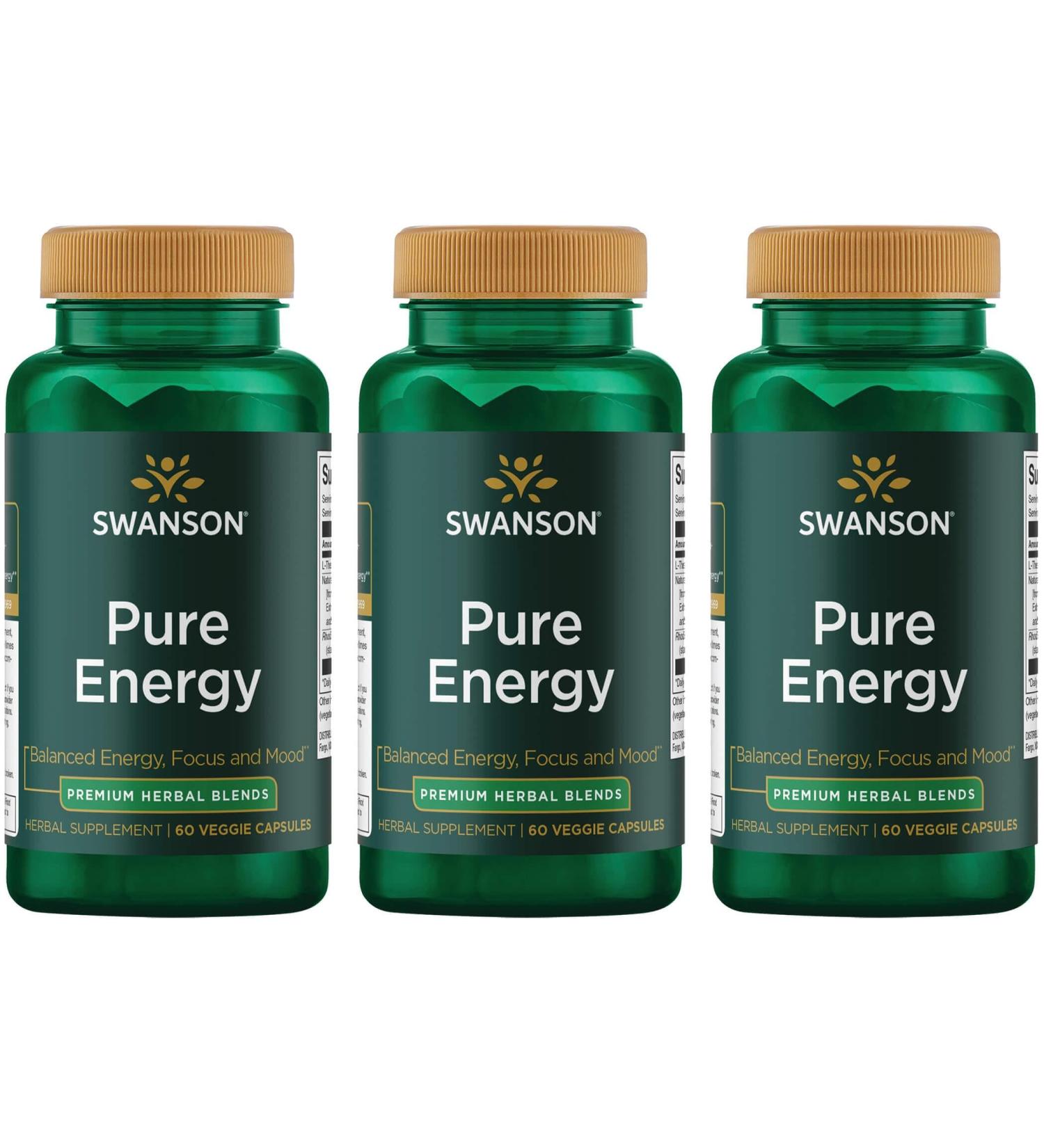 Swanson Pure Energy Metabolism - Focus Mood & Stress Support Supplement | Vegan 60 Veggie Capsules (3 Pack - Buy Online on GoSupps.com