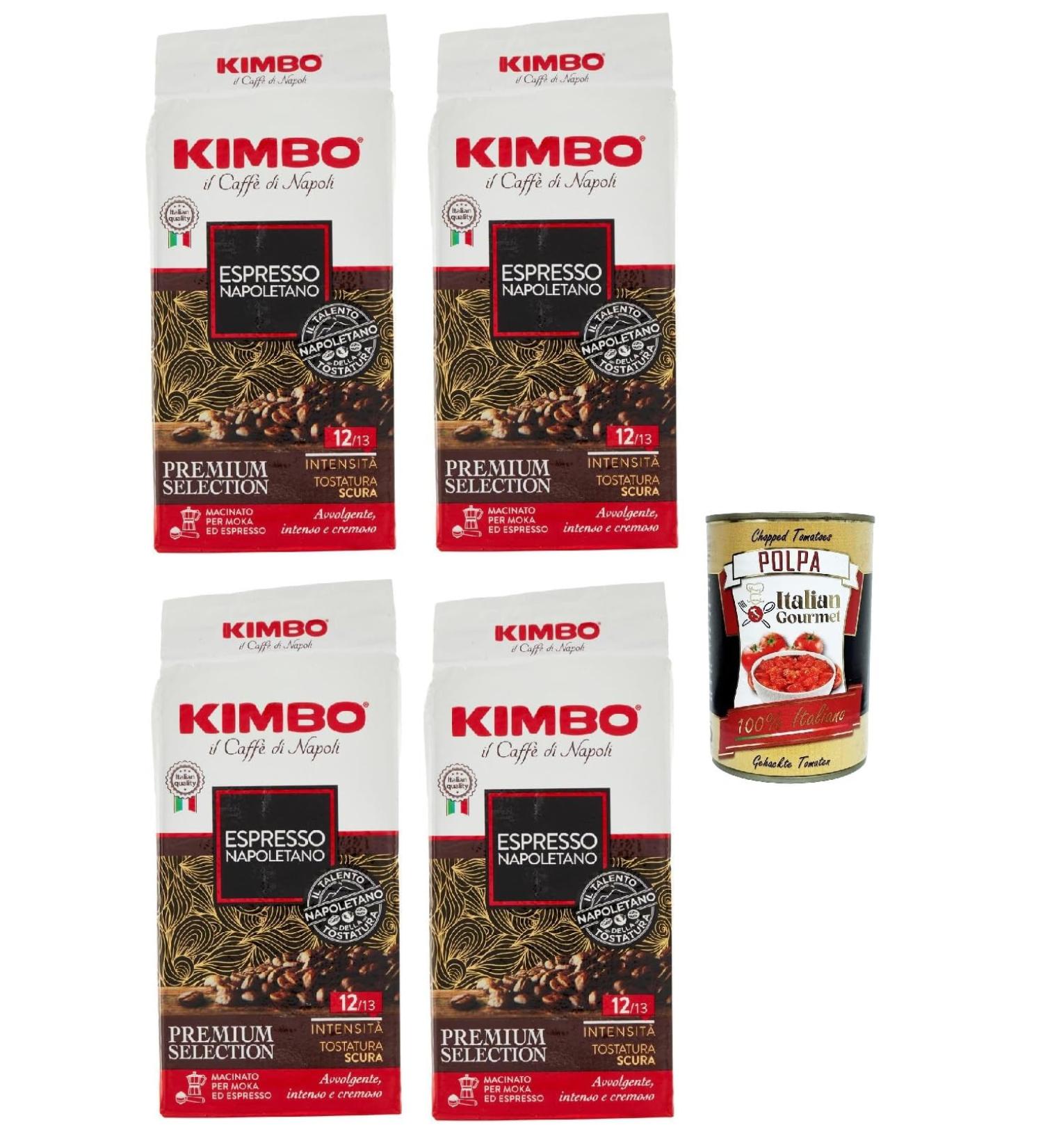 Kimbo Espresso napoletano caffe' italiano Caff Macinato Italian Caf moulu convient pour cafeti re Moka Lot de 4x 250 gr + Italian Gourmet polpa 400g - Buy Online on GoSupps.com