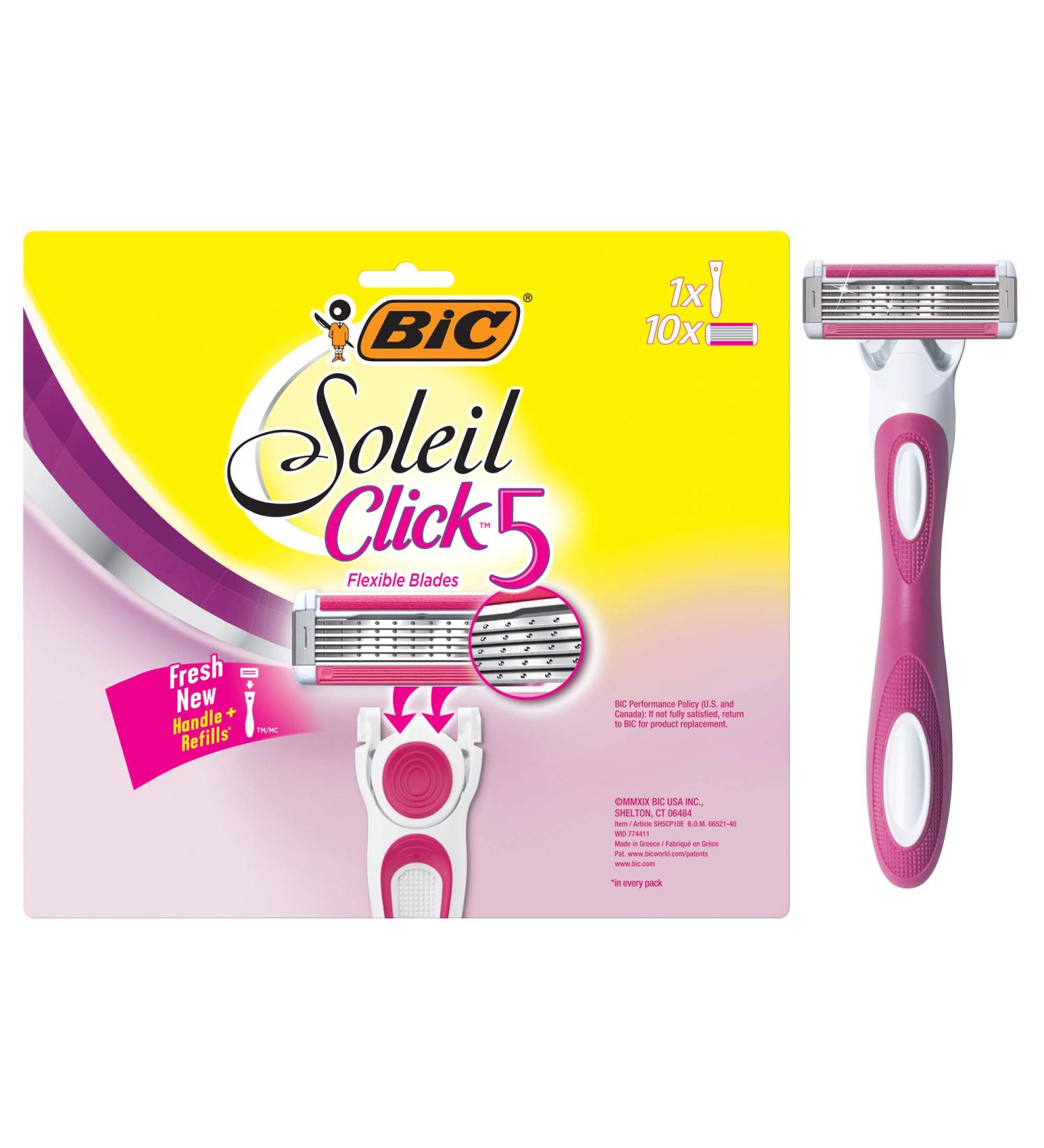 BIC Soleil Click 5 Women's Disposable Razor - 5 Blade with 1 Handle and 10 Cartridges for Smooth Shave - Buy Online on GoSupps.com