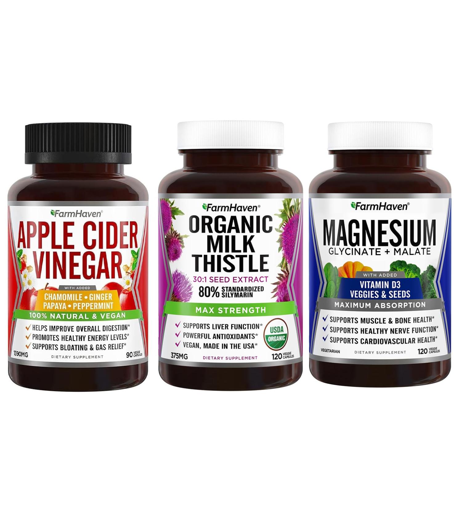 FarmHaven Apple Cider Vinegar Capsules with Ginger & Magnesium Glycinate & Malate Complex w/Vitamin D3 & Milk Thistle Capsules - Buy Online on GoSupps.com