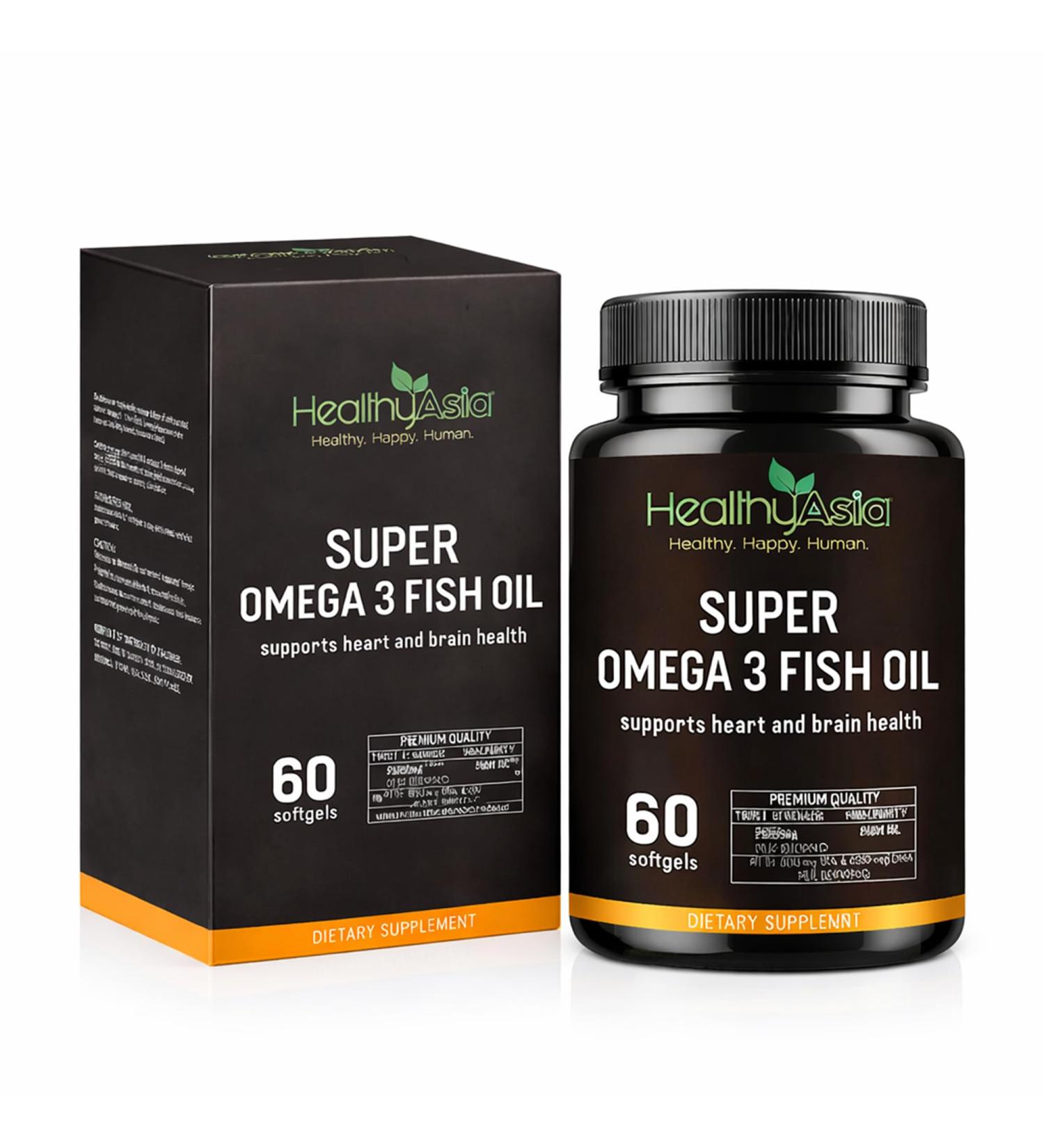 HealthyAsia Black Label Super Omega 3 Fish Oil 2000mg High Potency 800mg EPA & 600mg DHA per Serving Triple Strength Heart & Brain Health Support Burpless Citrus Softgels Non-GMO 60 Count - Buy Online on GoSupps.com