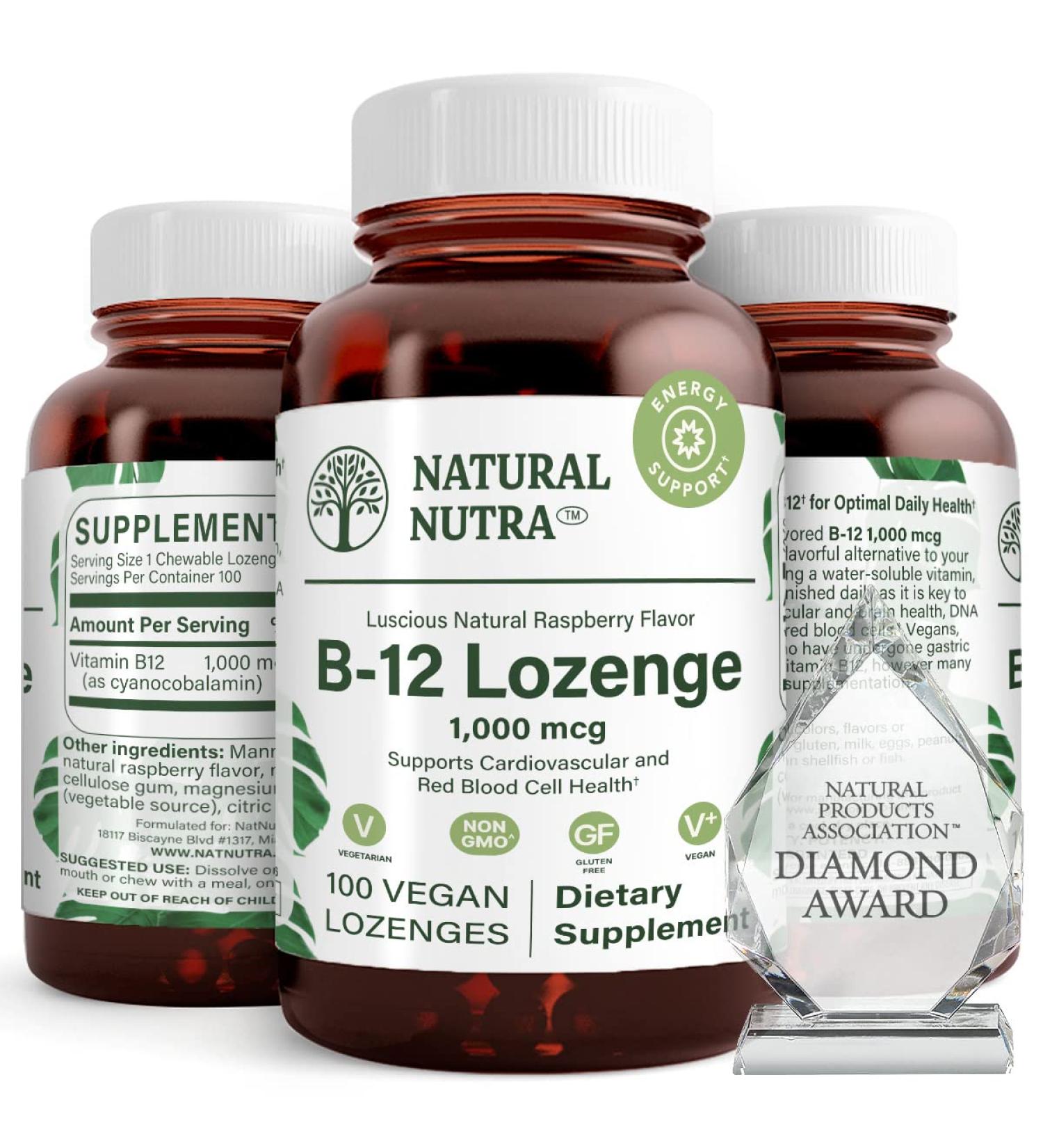 Natural Nutra Vitamin B12 Supplement Helps to Increase Energy Levels Essential for Healthy Nervous System Helps to Improve Mood & Mental Health Supports Cardiovascular System 100 Lozenges 100 Count (Pack of 1) - Buy Online on GoSupps.com