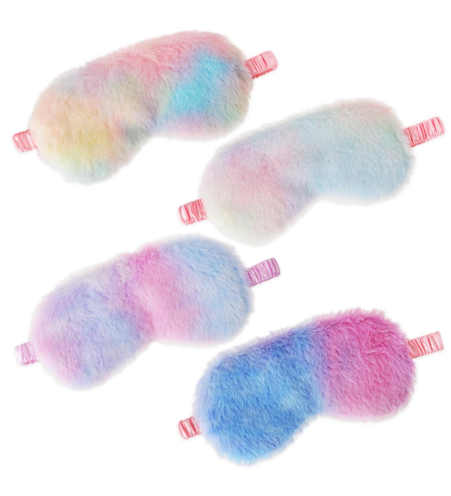 4 Pieces Rainbow Plush Eye Masks for Kids & Women - Soft Sleeping Eye Covers with Elastic Strap & Silky Back - Buy Online on GoSupps.com