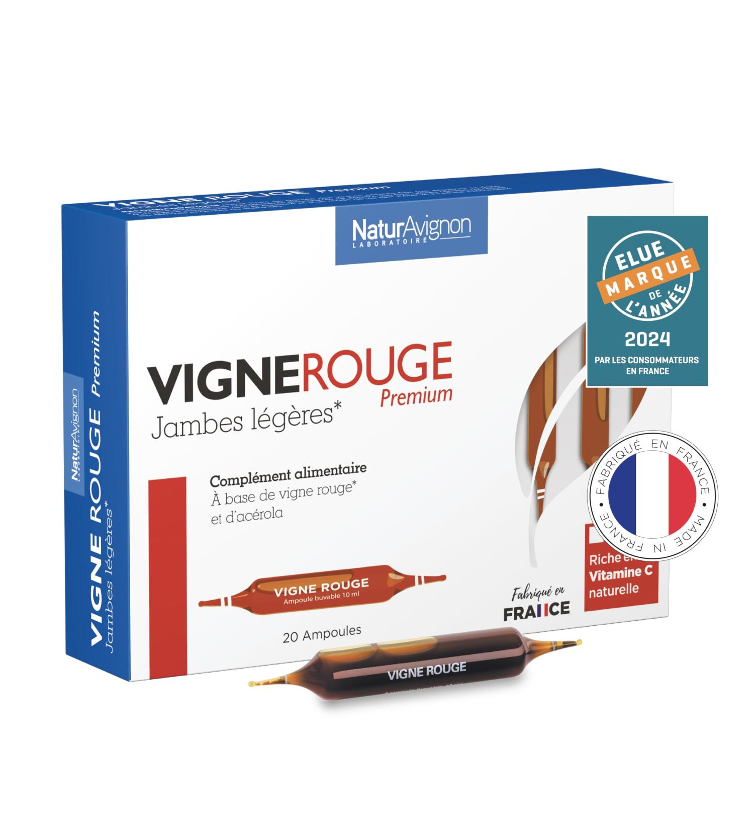 NaturAvignon Red Vine Laboratory | Against heavy legs & swelling | Red vine + Acerola | 100% natural origin | Proven efficacy | Made in France | 20 vials (10 days) - Buy Online on GoSupps.com
