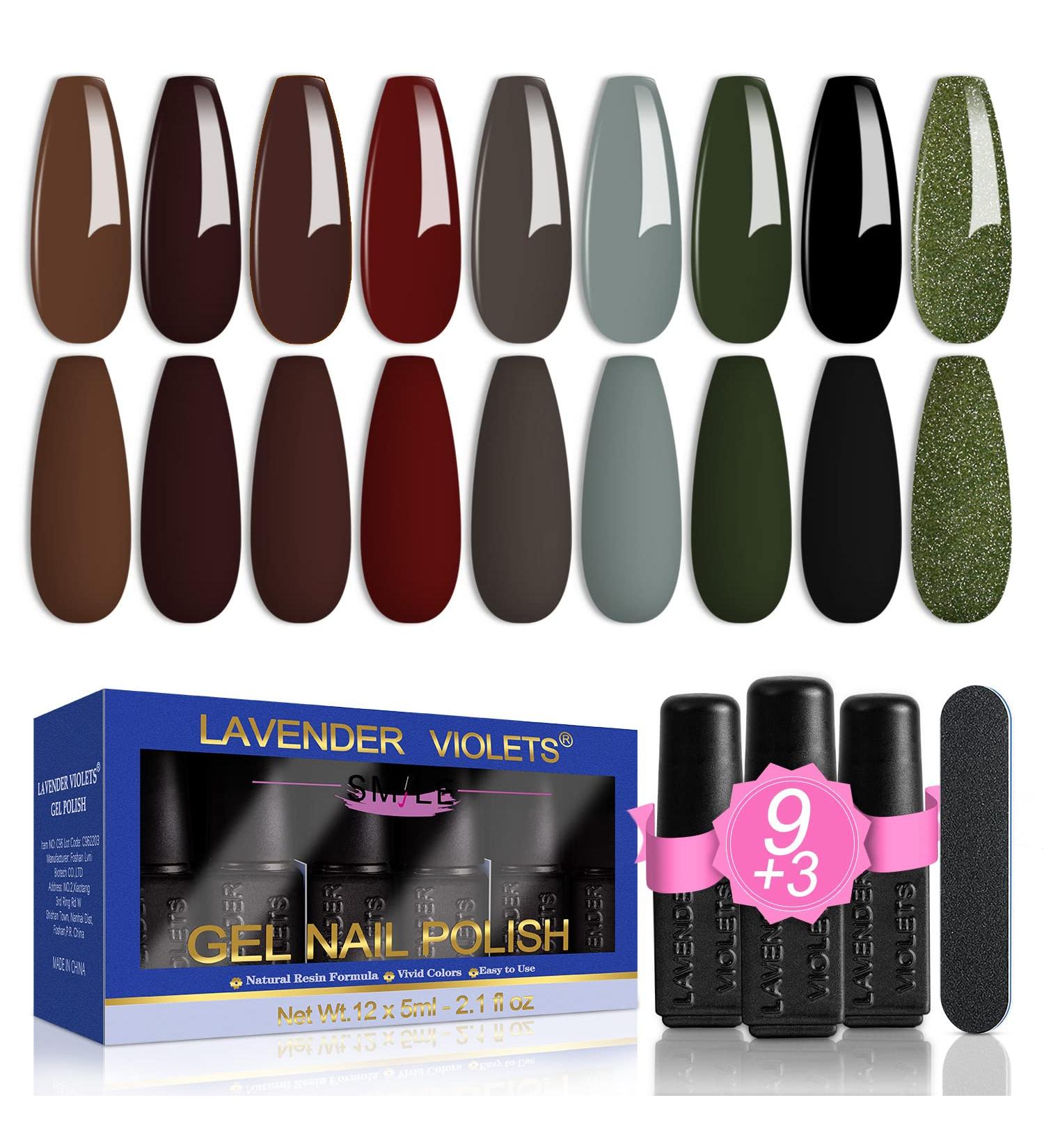Lavender Violets 13 Pcs Gel Nail Polish Set 9 Misty Forest Autumn Winter Colours Nail Art UV LED Soak Off Christmas Green Manicure With Base Coat Matte n No Wipe Top Coat Nail File C680 Misty Forest-680 - Buy Online on GoSupps.com