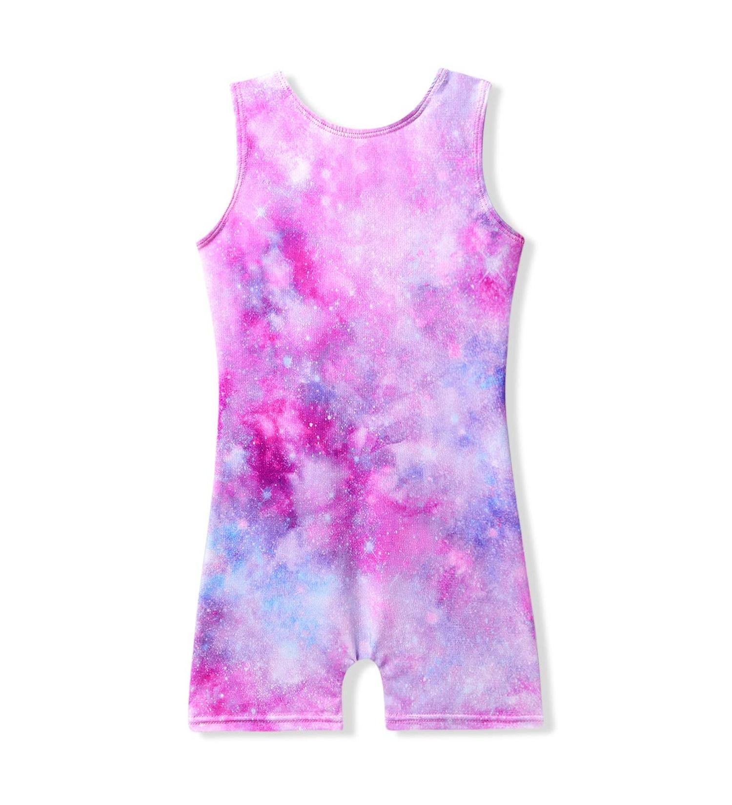 Girls Gymnastics Leotards with Shorts | Butterfly Unicorn Mermaid Dance Unitards | Hotpink Black E Starry | Size 130 (6-7 years) - Buy Online on GoSupps.com