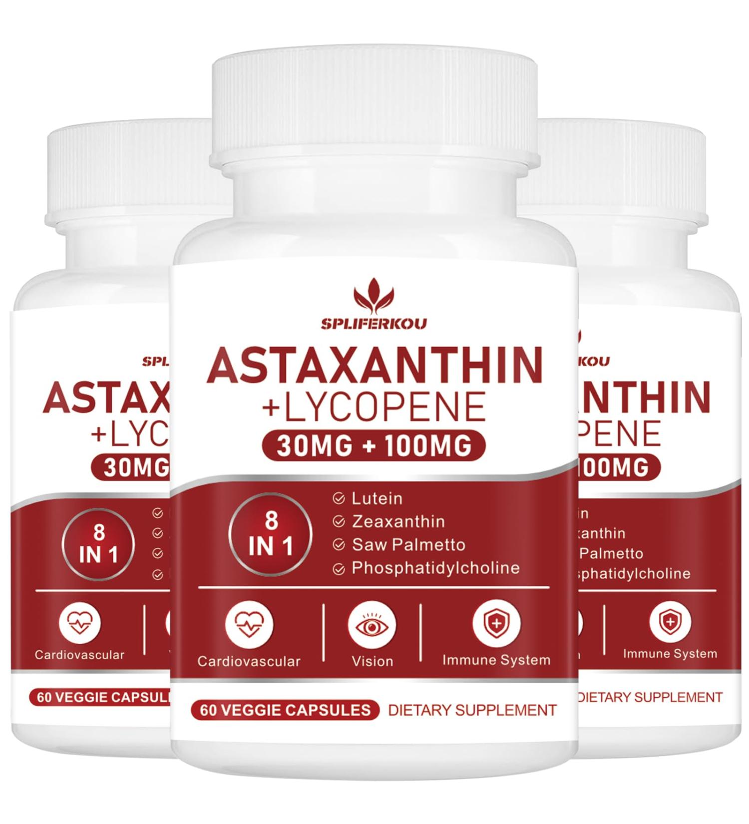 Spliferkou Astaxanthin and Lycopene 70mg Astaxanthin Supplement with Phosphatidylcholine Lutein and Zeaxanthin Powerful Antioxidants Supplement (180 Capsules) - Buy Online on GoSupps.com