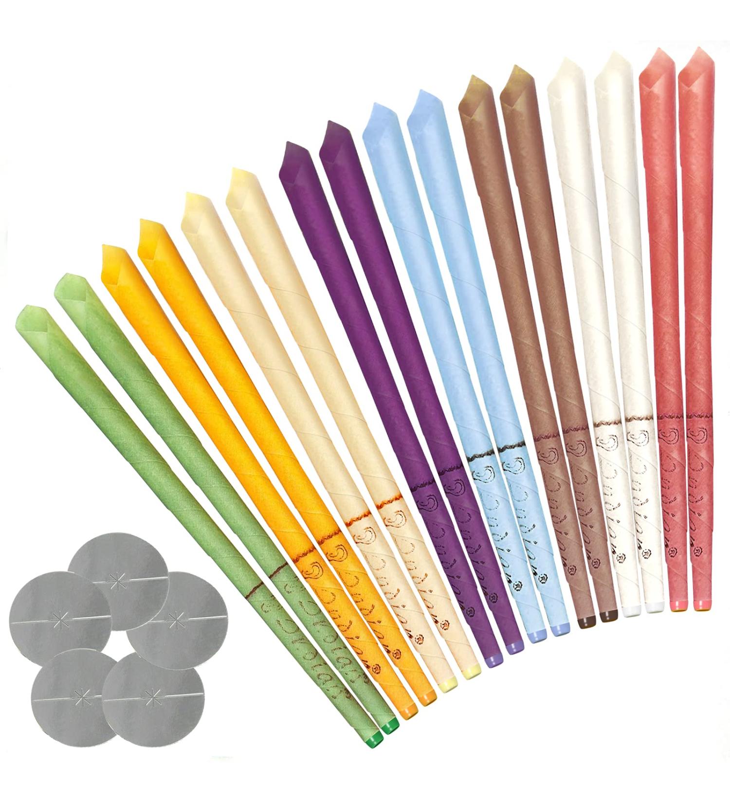 16 Pieces Natural Beeswax Ear Candles - Ear Wax Removal with Ear Cups & Protective Panes (8 Colors) - Buy Online on GoSupps.com