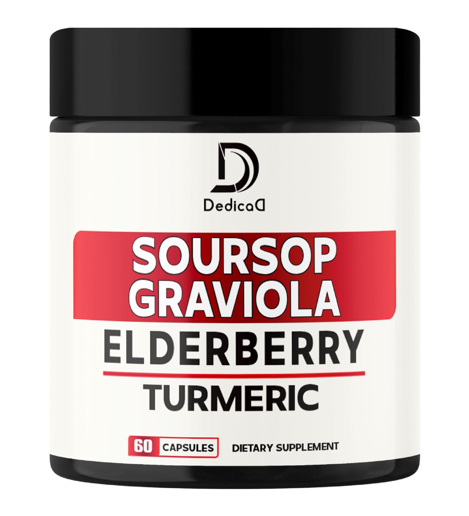 DEDICAD 11in1 Graviola Soursop Capsules - Blended with Elderberry, Turmeric, Ginger, Milk Thistle, Cranberry & More - Support Positive Mood, Immune System & Body Management - Buy Online on GoSupps.com