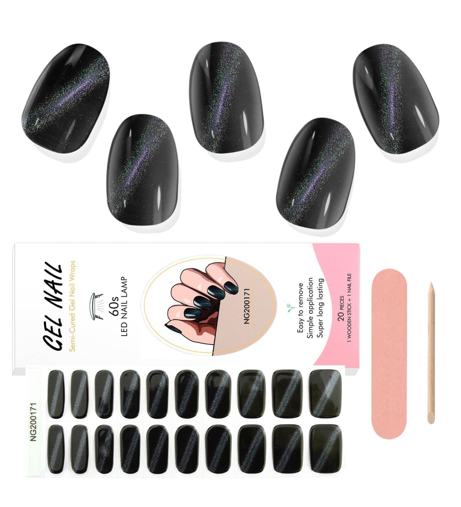 Ebanku 20pcs Cat Eye Black UV Gel Nail Foil - Self-Adhesive Nail Wraps & Stickers with Nail File - Perfect for Women & Girls Nail Decoration - Buy Online on GoSupps.com