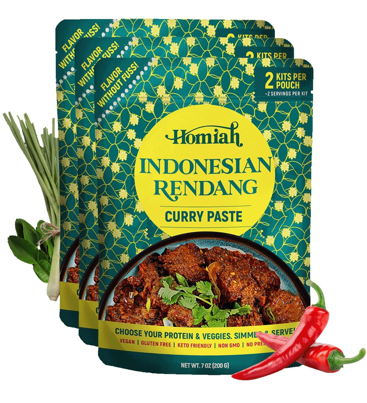 Homiah Rendang Curry Paste (3 Pack) - Gluten-Free Non-GMO Thai Curry Paste Set - Buy Online on GoSupps.com