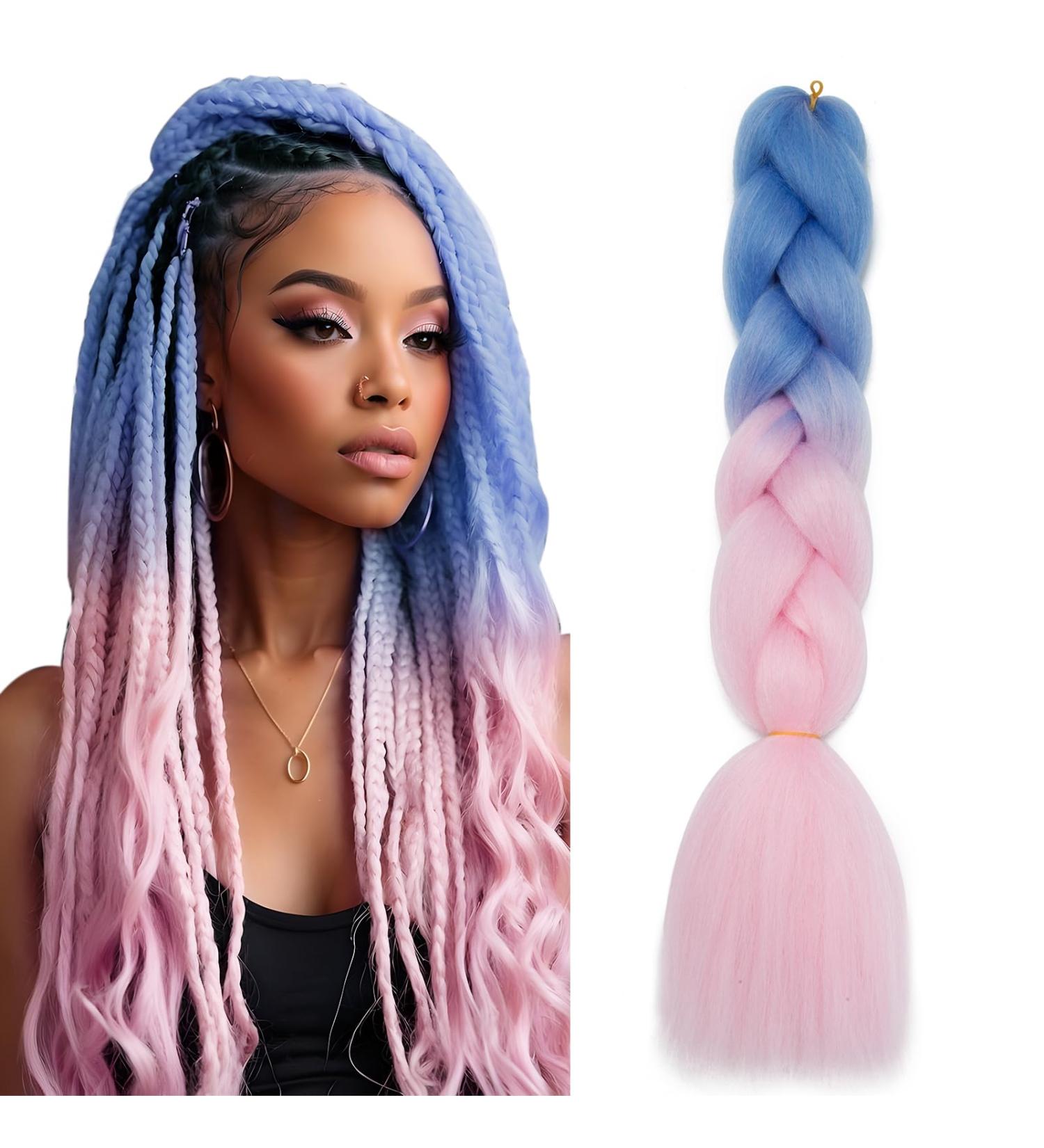 60cm Ombre Braiding Hair Extensions - Jumbo Braids for Crochet Light Blue to Light Pink 2-4 Tones - Buy Online on GoSupps.com