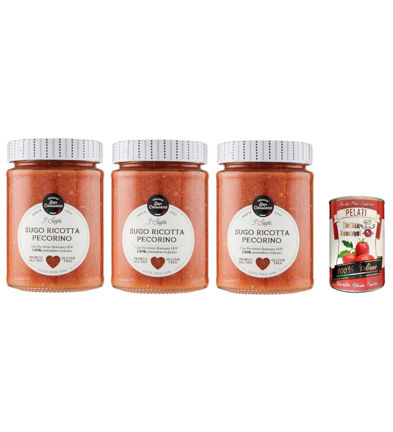  Italian Gourmet E.R. 3 x Cascina San Cassiano Ricotta Pecorino Sauce 290g + Italian Peeled Gourmet Tomatoes 400g - Buy Online on GoSupps.com