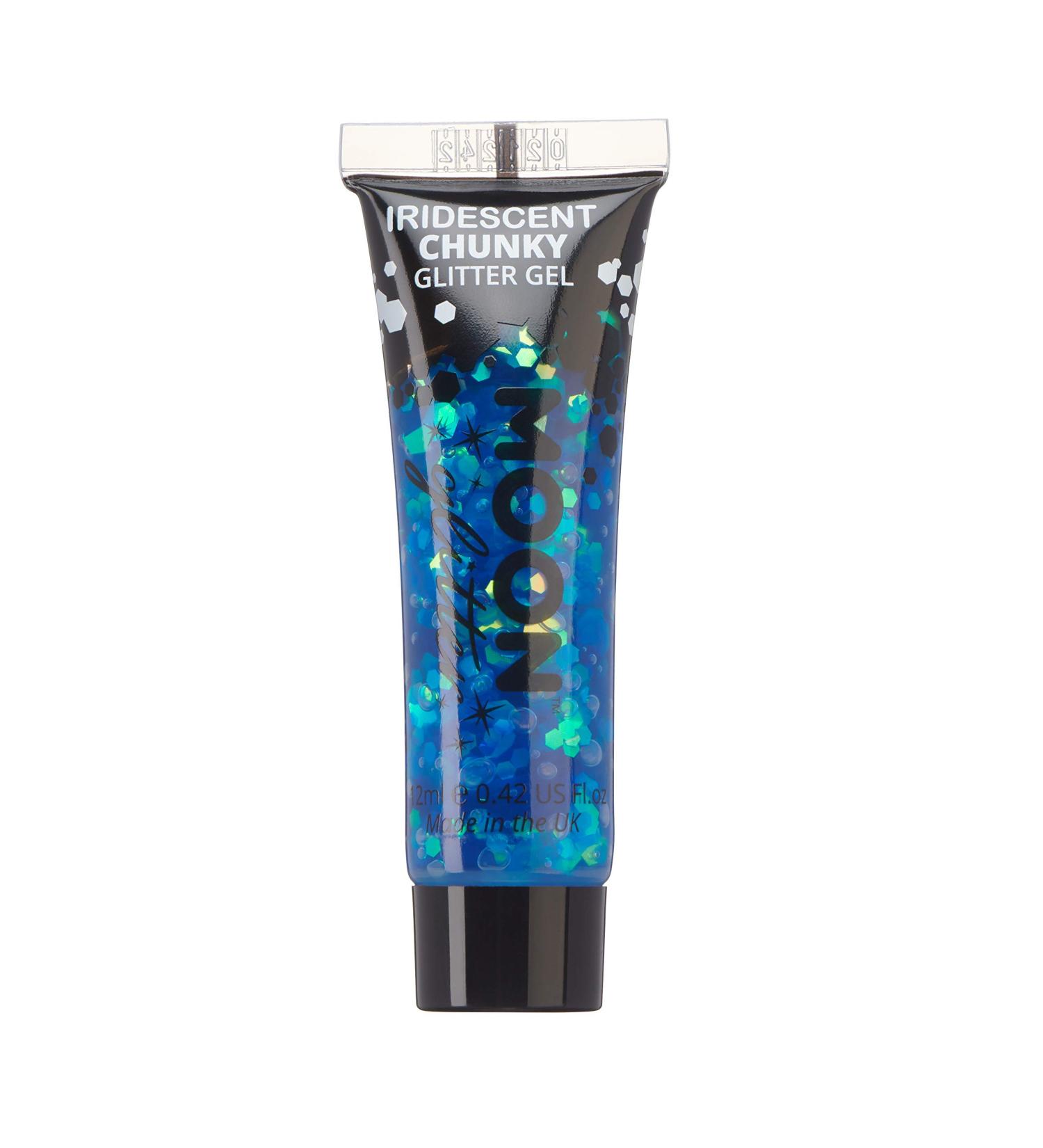 Iridescent Chunky Blue Glitter Gel by Moon Glitter - 12ml - Cosmetic Festival Face & Body Glitter Paint - Buy Online on GoSupps.com