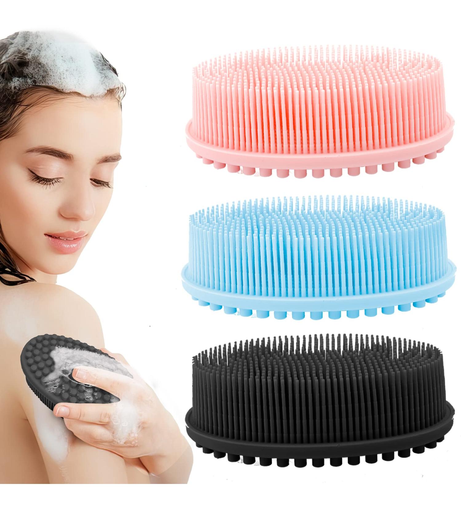 3 Pack Silicone Body Scrubber Set - Exfoliating Bath Shower Brush for Skin - Men, Women, Kids - Pink, Blue, Black - Buy Online on GoSupps.com