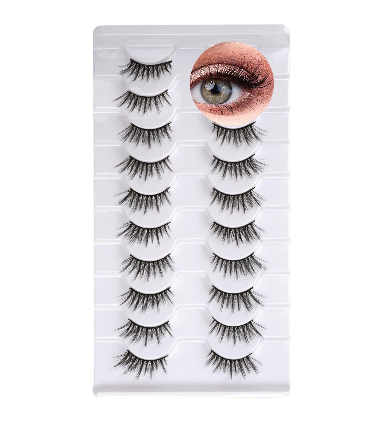 Wansiven Half False Eyelashes Natural 3D Eye Half Eyelashes Multi-layers Wispy Fluffy Curly False Lashes 10 Pairs J33 - Buy Online on GoSupps.com