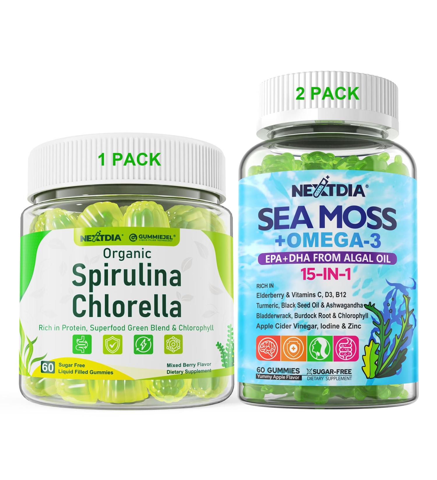 Nextdia Bundle: Spirulina Chlorella Gummies 1 Pack & Sea Moss Gummies 2 Pack - Buy Online on GoSupps.com