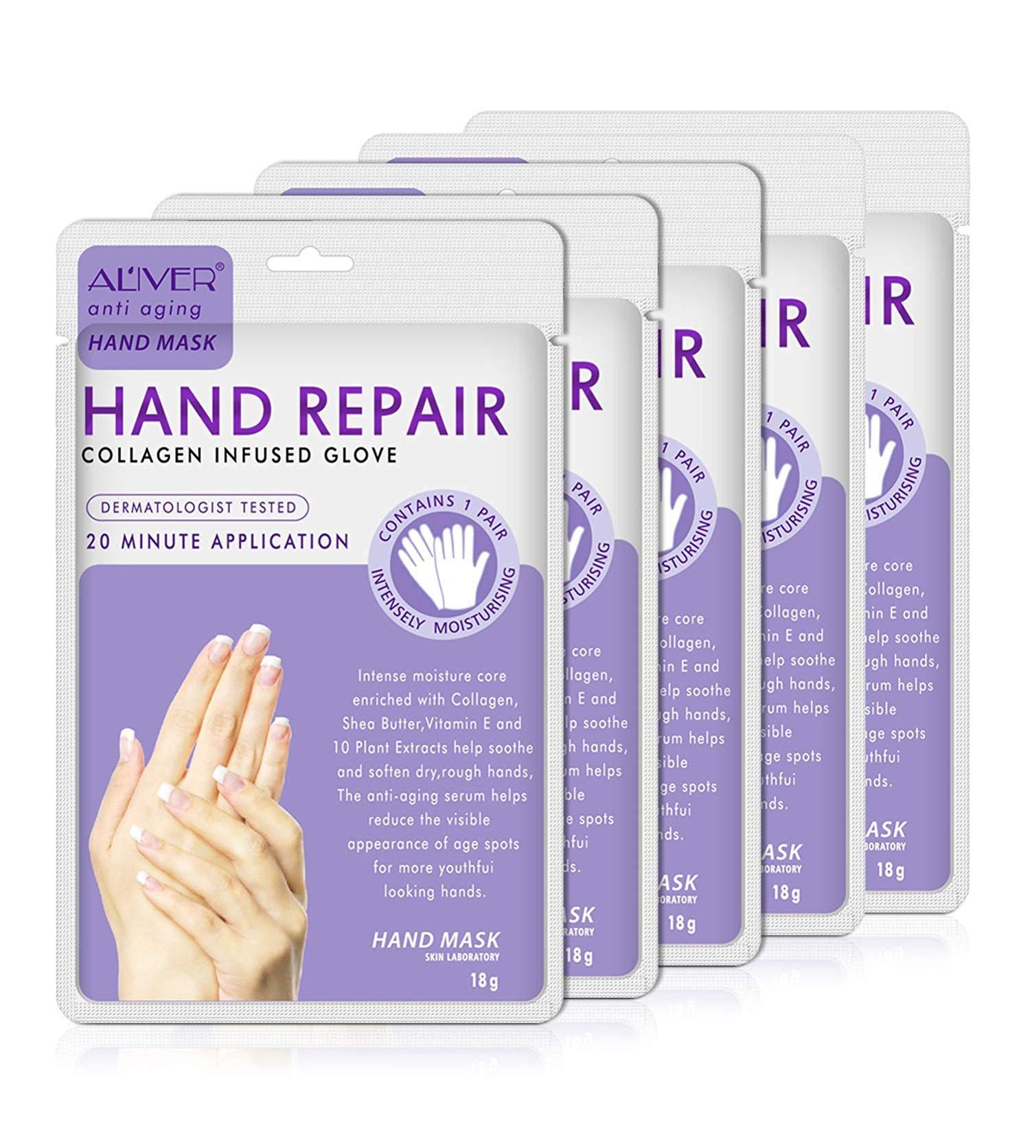 Hand Peel Mask 5 Pack - Exfoliating, Moisturizing & Repairing Gloves for Dry, Rough Hands - Collagen Infused Lavender Treatment for Women & Men - Buy Online on GoSupps.com