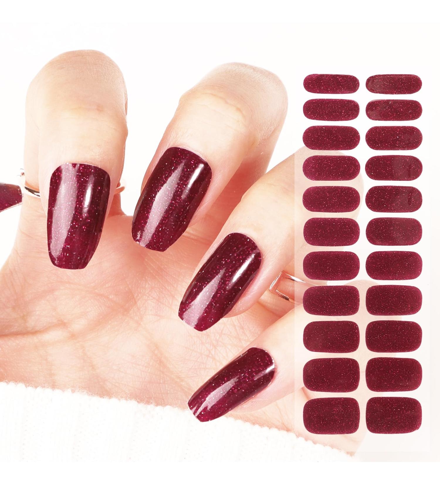 22 pcs Glitter Gel Nail Strips Red Nail Gel Polish Wraps Soft Self-Adhesive Nail Full Wraps Nail Strips Sticker Nail Tips Christmas Nail Wraps Sticker Decals - Buy Online on GoSupps.com