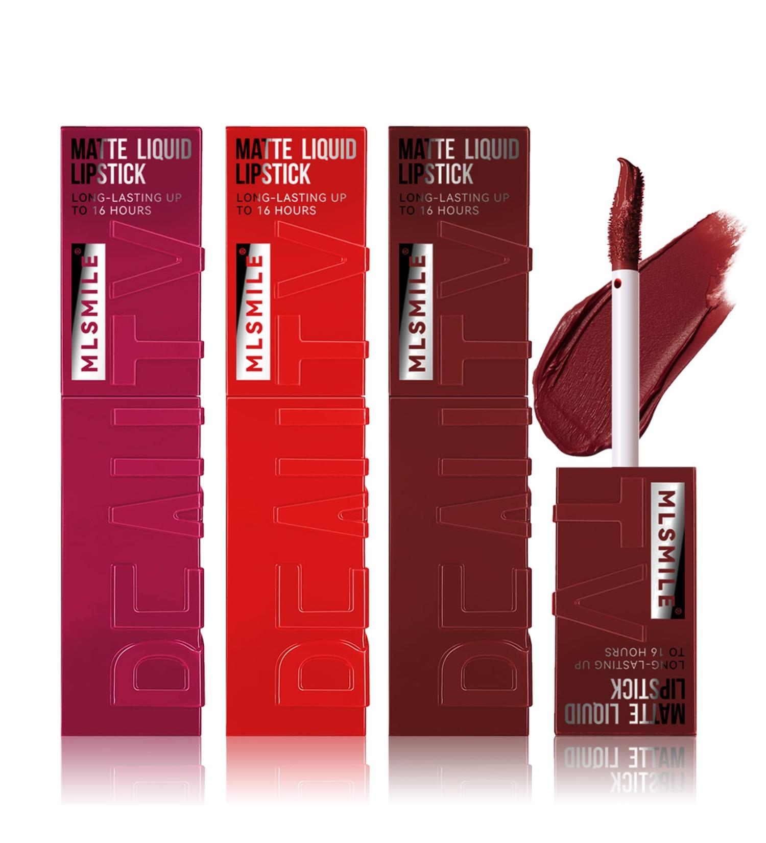 XINGXYUEL 3PCS Matte Liquid Lipstick Set Velvet Lip Gloss Lip Stain Long Lasting Waterproof Matte Red Lipstick for Women Lip Makeup Gift Set B-04 Rose Pink+05 Ruby Red+06 Wine Red Set B(rose Pink+ruby Red+wine Red) - Buy Online on GoSupps.com