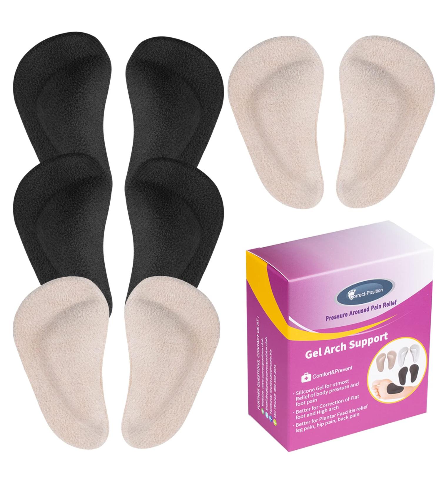 Women's Arch Support Insoles for Flat Feet & Plantar Fasciitis - 4 Pairs of Gel High Arch Inserts - 0.47in Height - Reusable Cushions for Comfort - 2 Black & 2 Beige - Buy Online on GoSupps.com