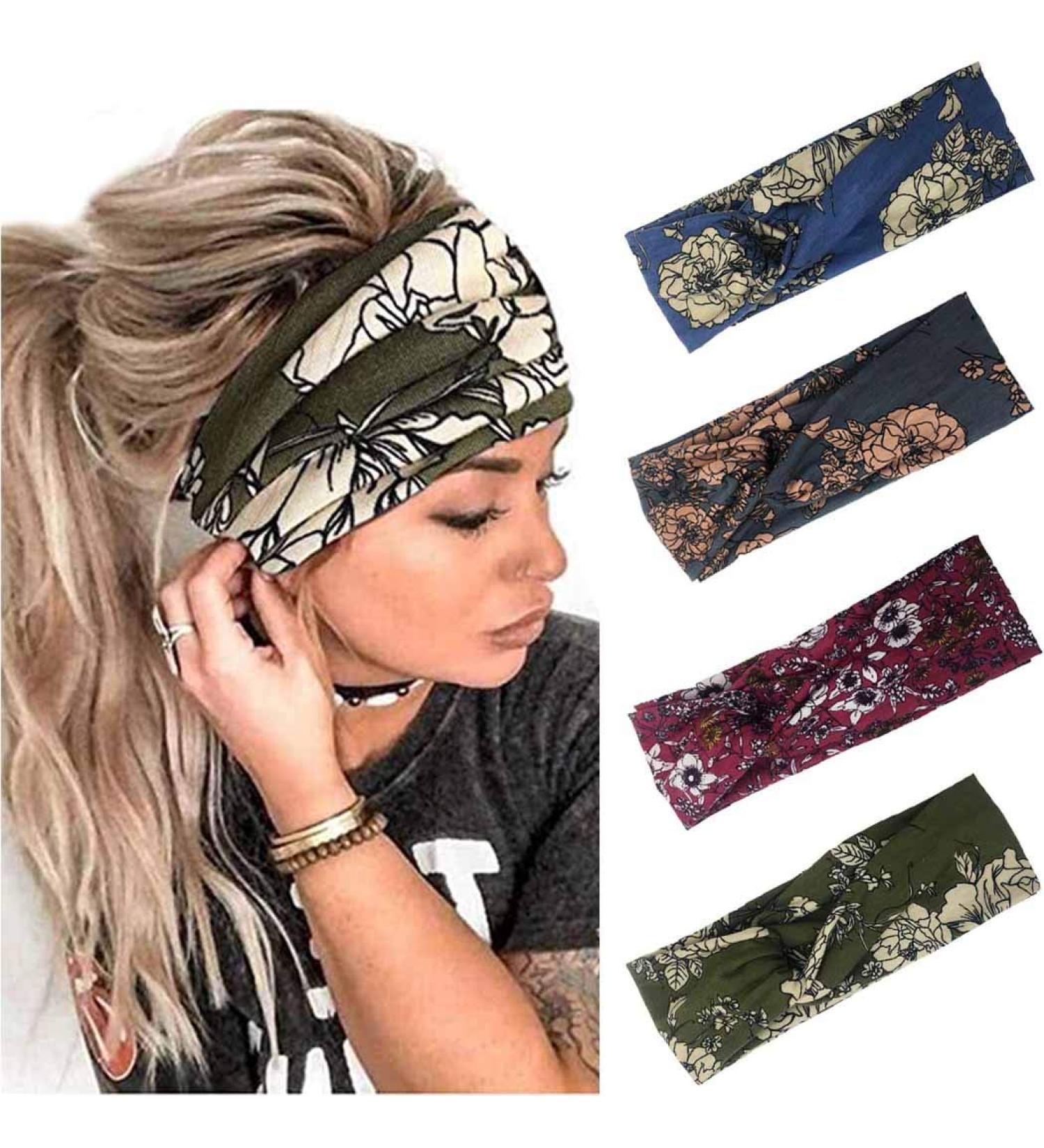 Sethexy Boho Knotted Headband | 4-Piece Elastic Crisscross Sports Headscarves for Women & Girls Perfect Yoga & Running Accessory - Buy Online on GoSupps.com