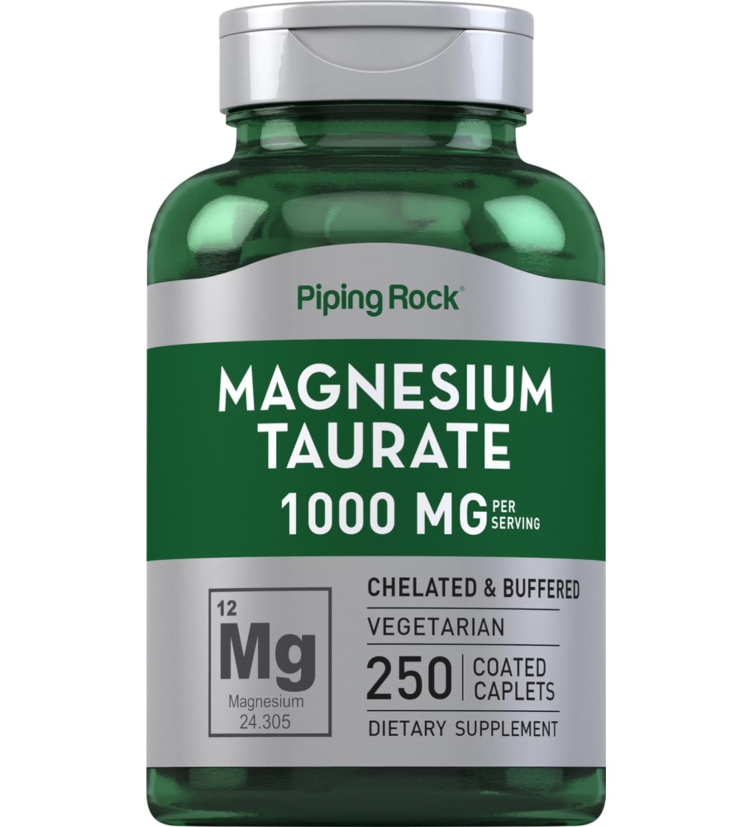 Piping Rock Magnesium Taurate | 1000mg | 250 Caplets | Chelated and Buffered | Vegetarian Non-GMO Gluten Free Supplement - Buy Online on GoSupps.com