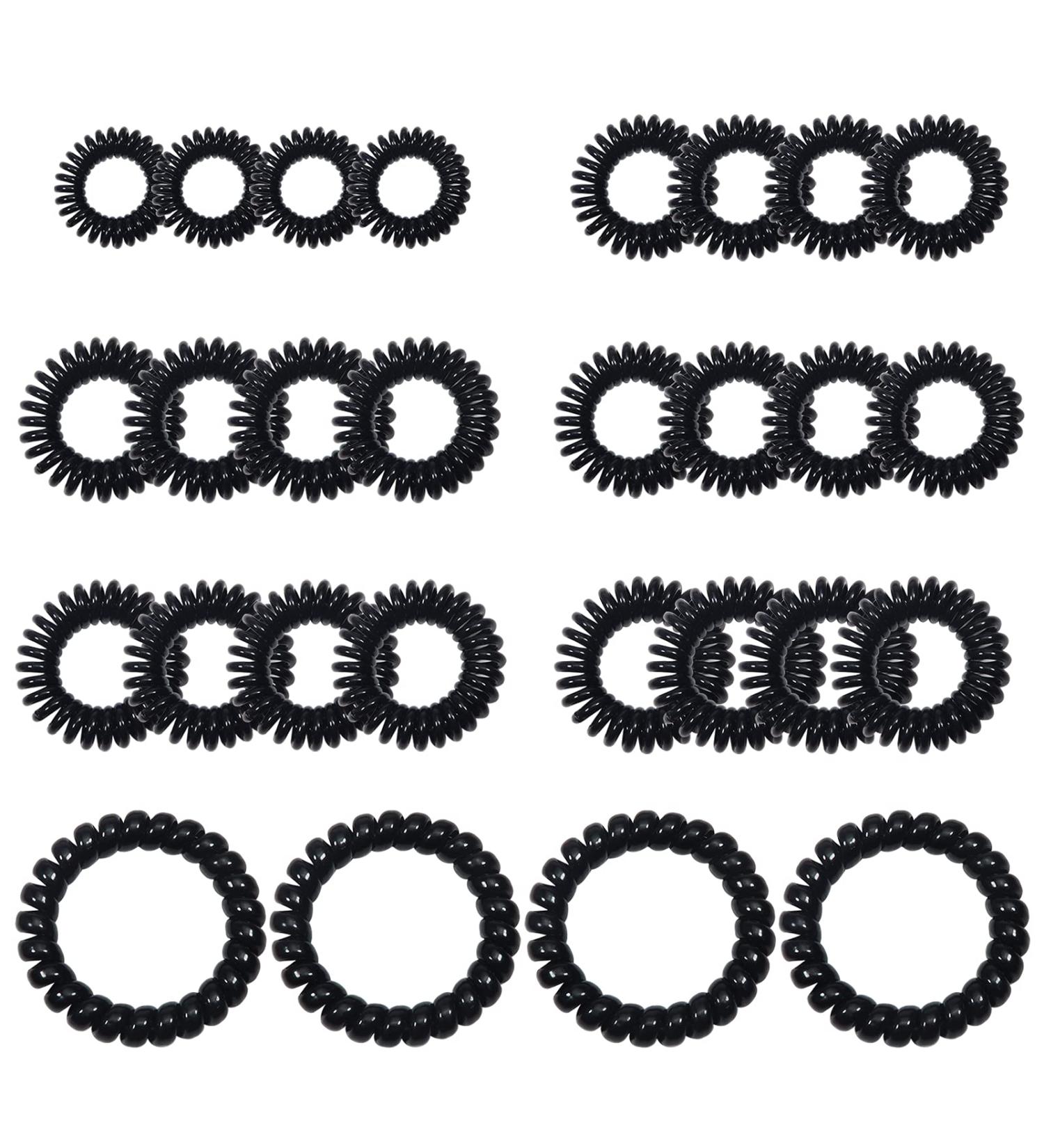 Tuuxi 28-Piece Spiral Hair Rubber Bands - Black Telephone Cable Hair Ties for Women & Girls - Trackless Coils Big Size 5.5 cm & Small 2.5 cm - Buy Online on GoSupps.com