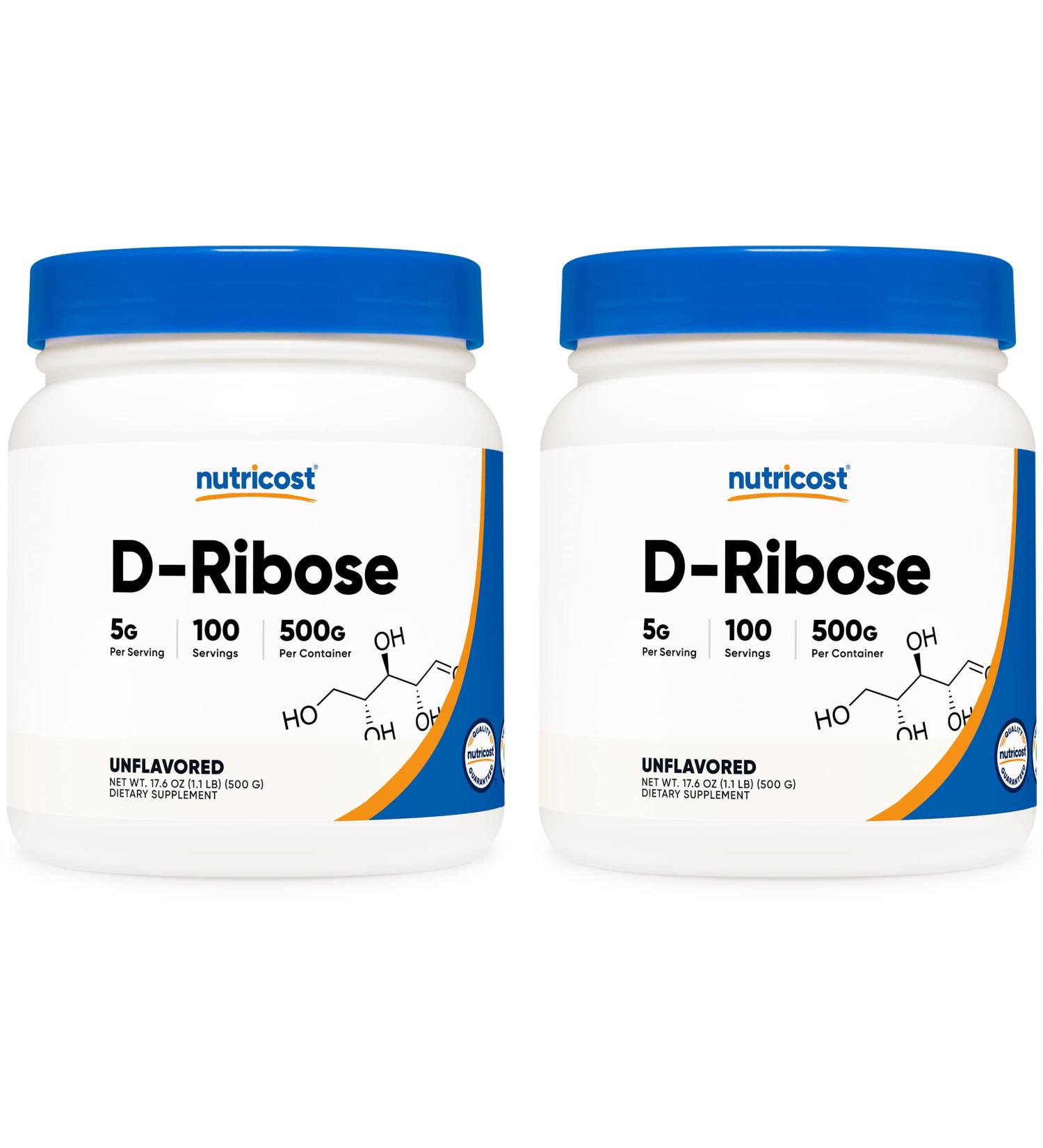 Nutricost D-Ribose Powder 500 Grams - 5000mg Per Serving Non-GMO (500 G (2 Pack)) 1.1 Pound (Pack of 2) - Buy Online on GoSupps.com