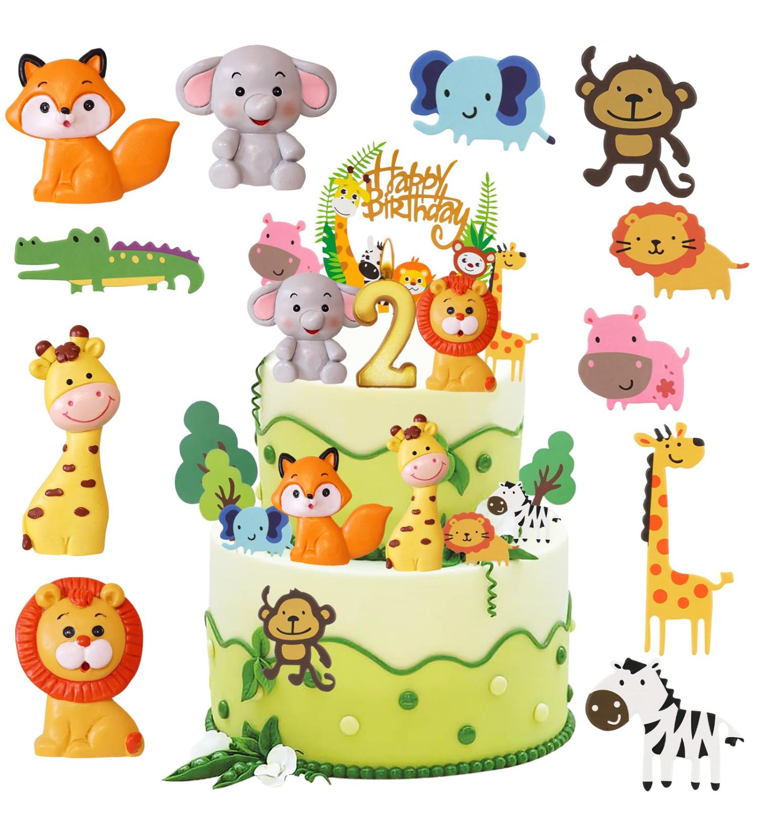 16-Piece Jungle Safari Cake Decorations for 2nd Birthday - Forest Animals & Happy Birthday Topper for Girls - Buy Online on GoSupps.com