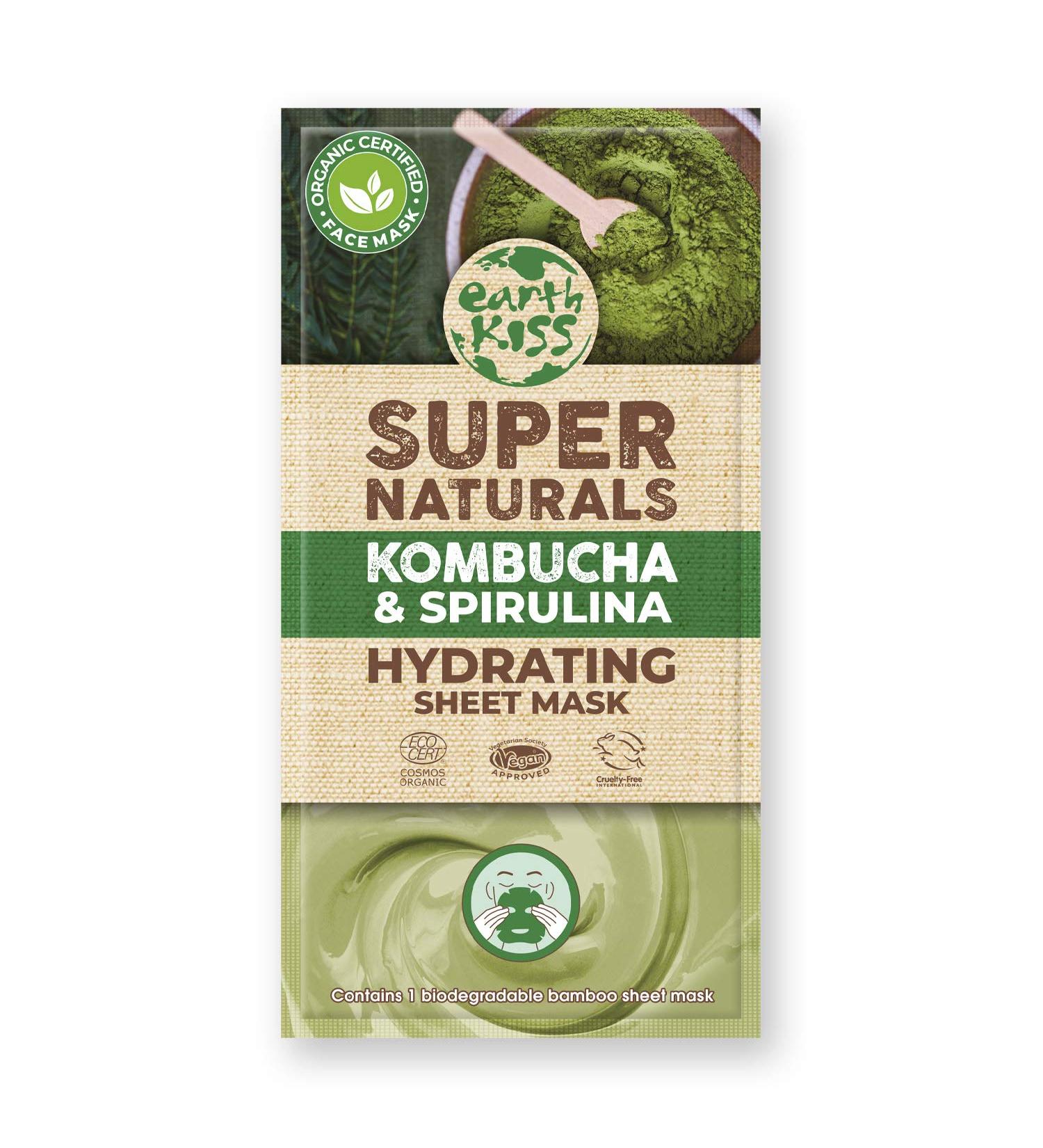 Earth Kiss Super Naturals Hydrating Kombucha and Spirulina Sheet Mask to Minimise the Appearance of Pores Tone your Complexion and Hydrate Thirsty Skin Single Sachet - Buy Online on GoSupps.com