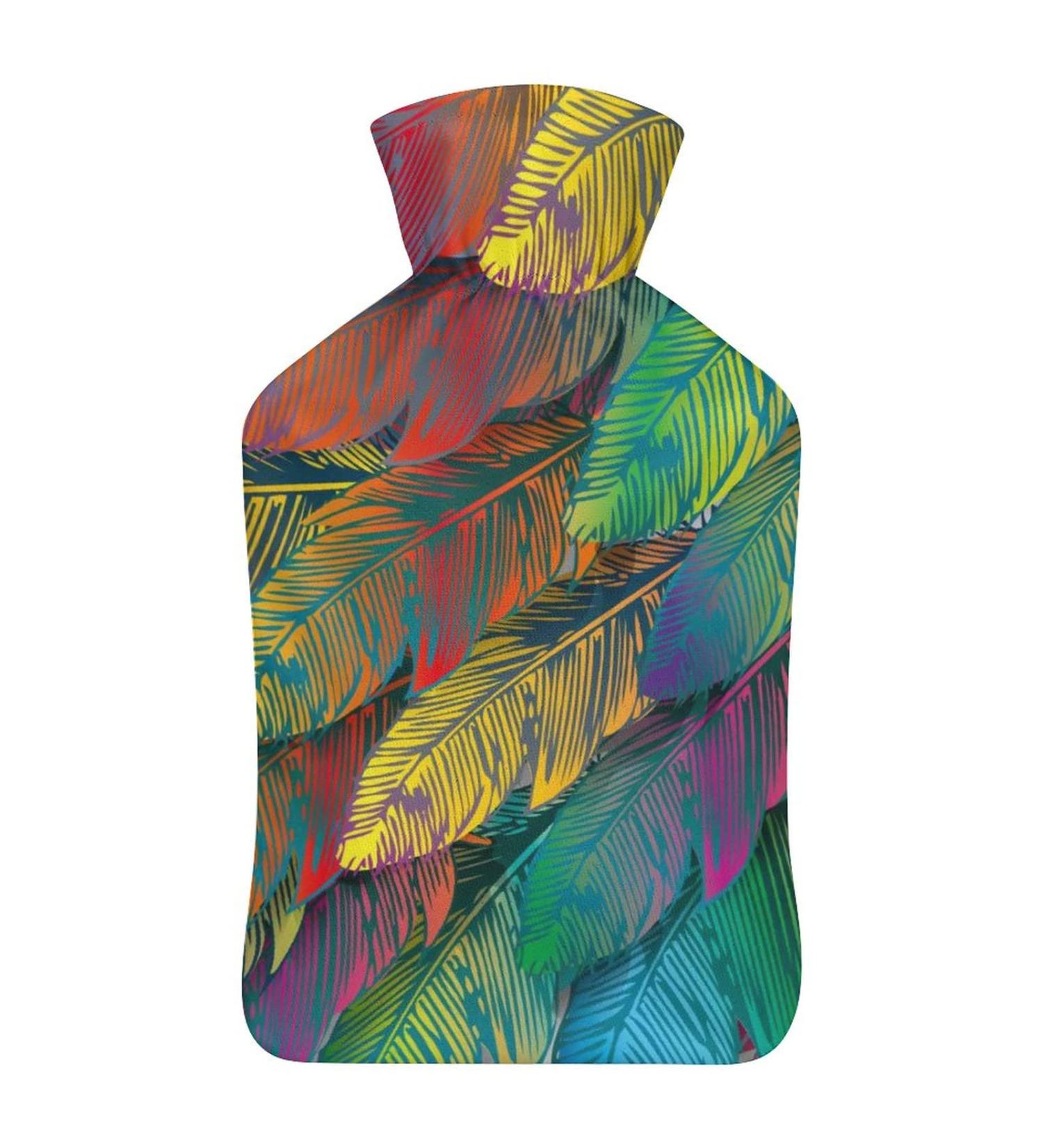 Colorful Feathers Hot Water Bottle with Plush Cover - Perfect Hand Warmer for Adults & Kids - 26.5x15.3cm - Buy Online on GoSupps.com