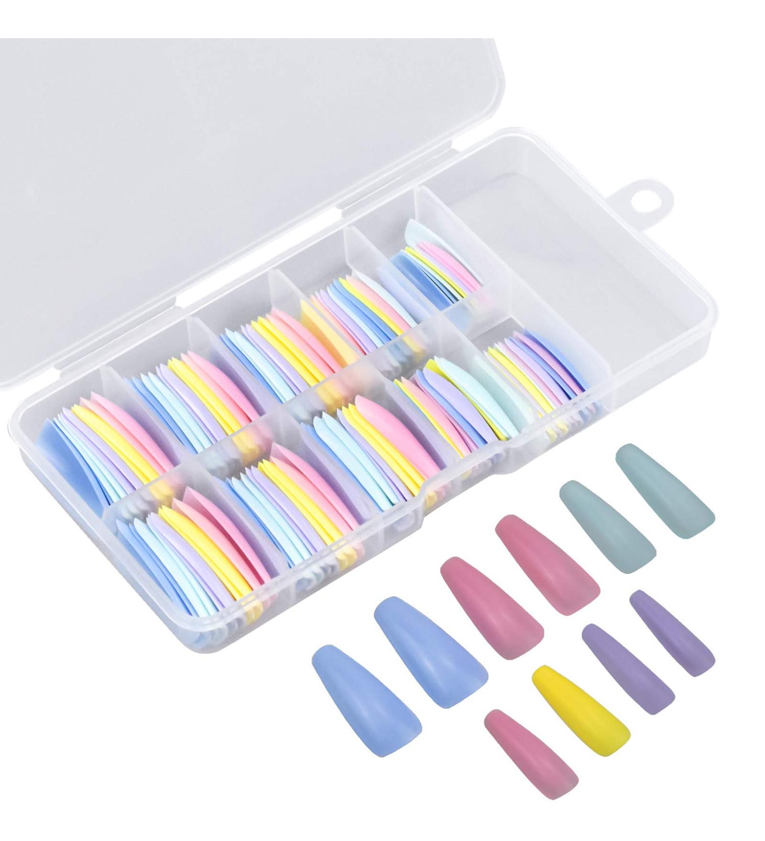 100 Pcs Acrylic Nail Tips - Professional False Nails for Nail Studios & Women | Pure Color Long Artificial Fingernails - Buy Online on GoSupps.com