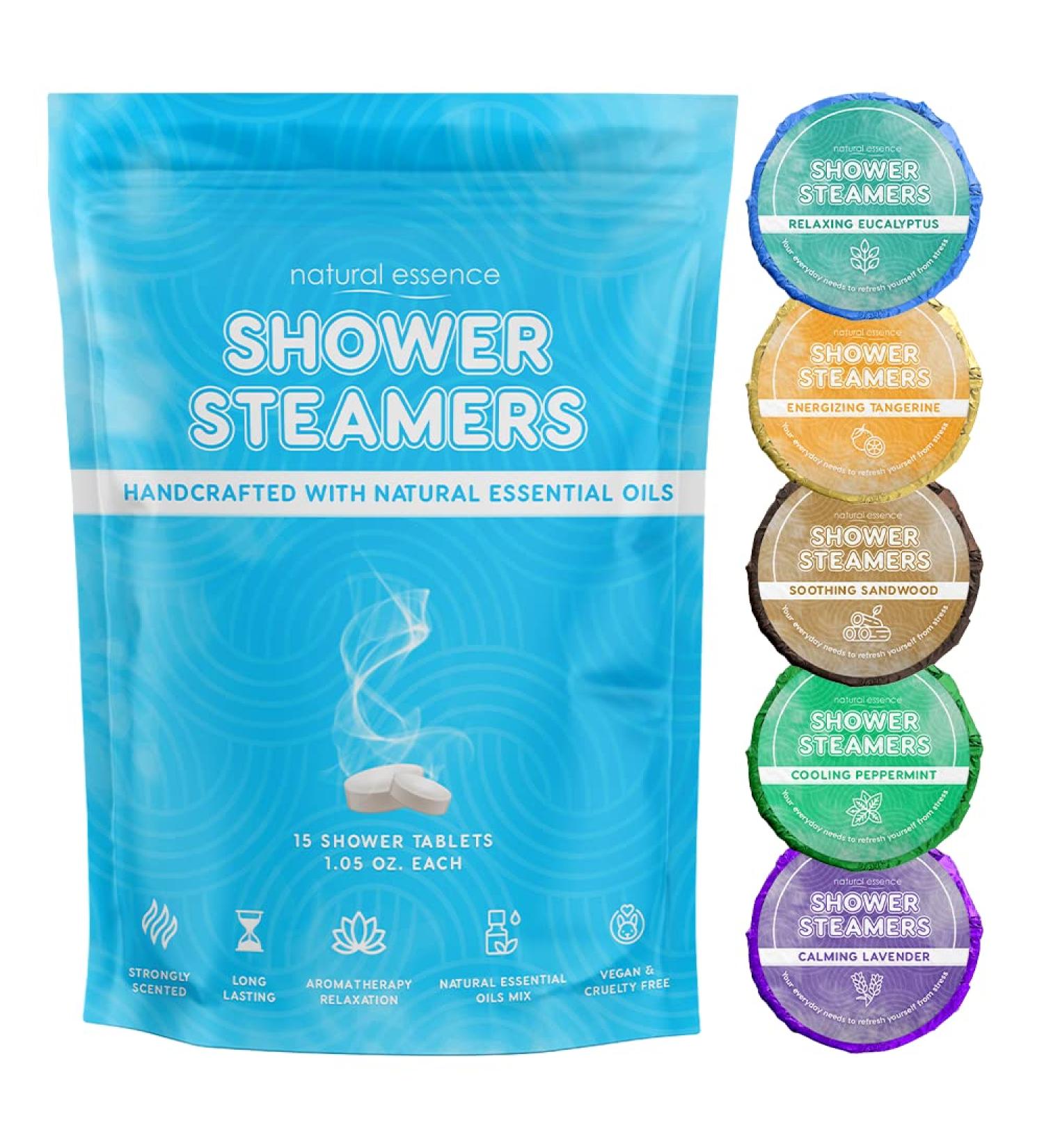 Natural Essence Shower Steamers Variety Pack - 15 Aromatherapy Shower Bombs for Long-Lasting Wellness - Valentines Day Gift Set for Him and Her - Buy Online on GoSupps.com